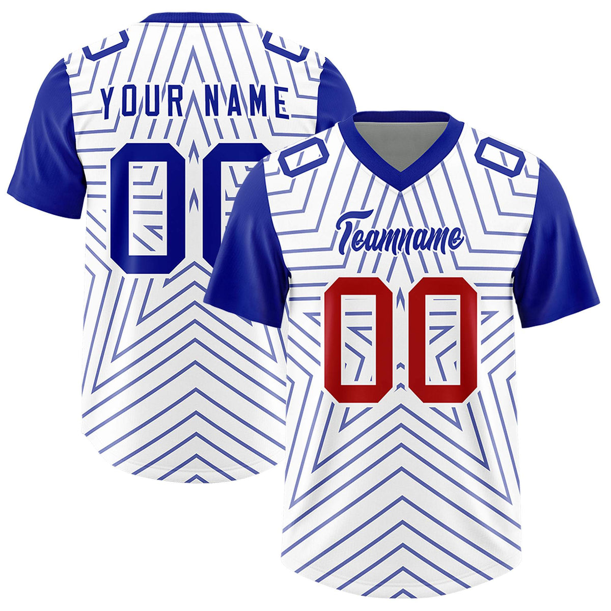 Custom White Royal Personalized Star Pattern Raglan Sleeves Authentic American Football Jersey