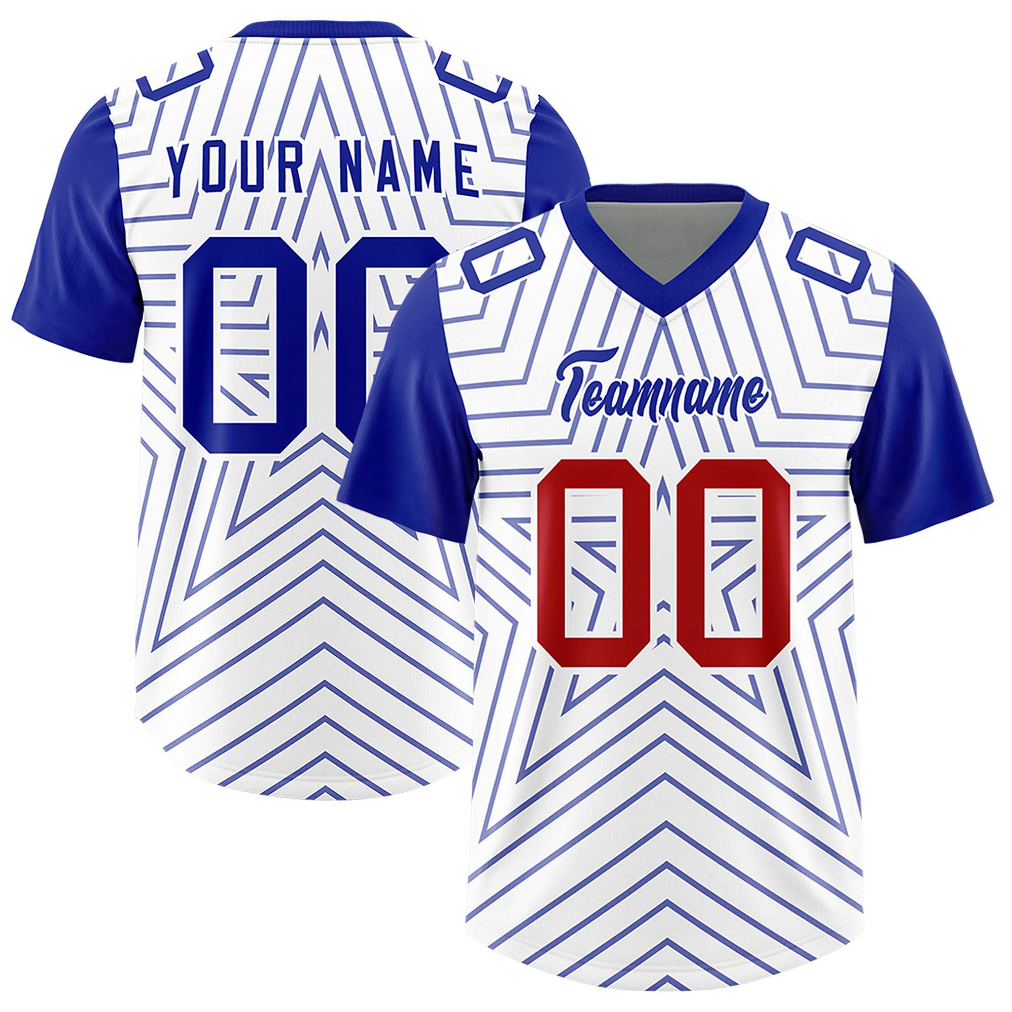 Custom White Royal Personalized Star Pattern Raglan Sleeves Authentic American Football Jersey