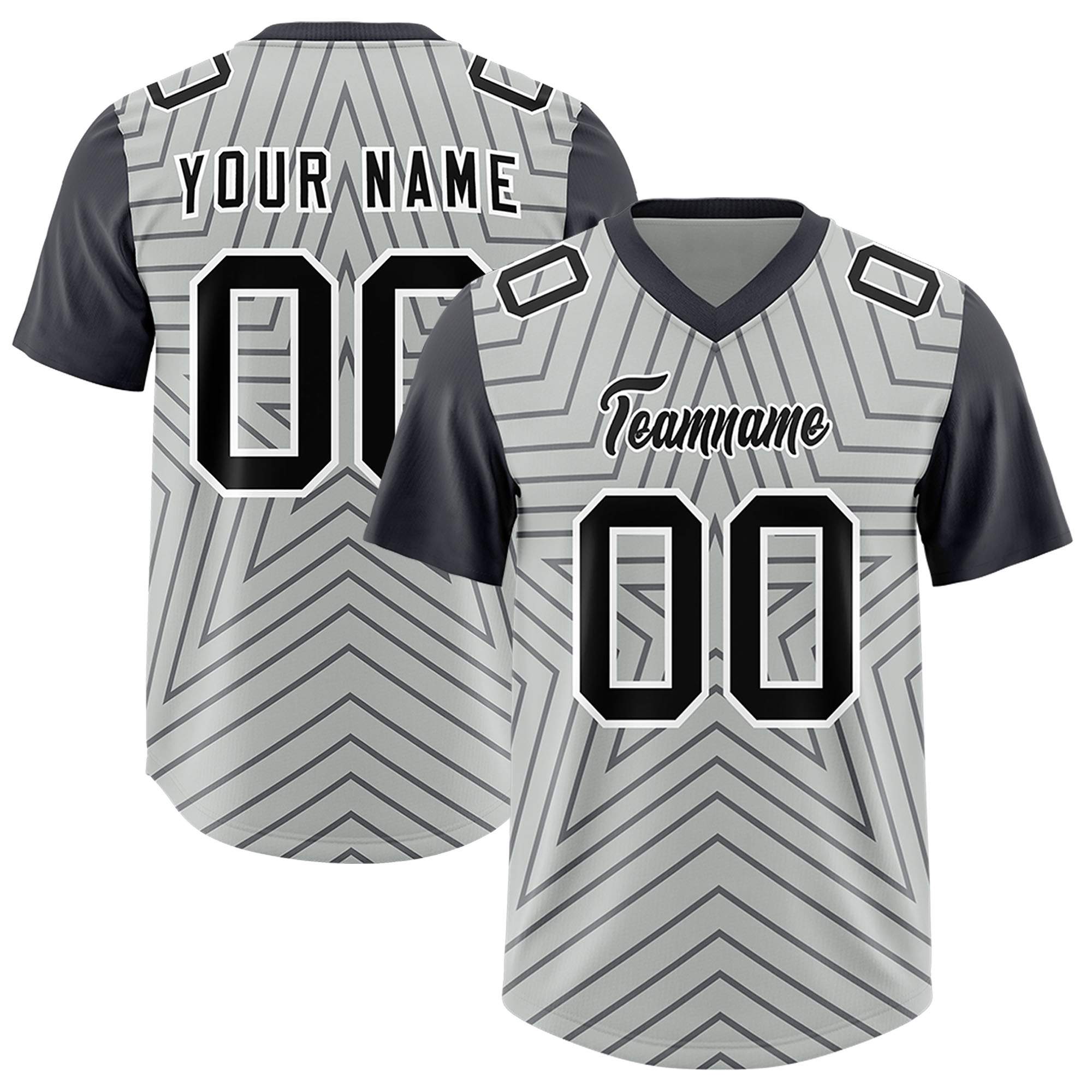 Custom Gray Dark Gray Personalized Star Pattern Raglan Sleeves Authentic American Football Jersey