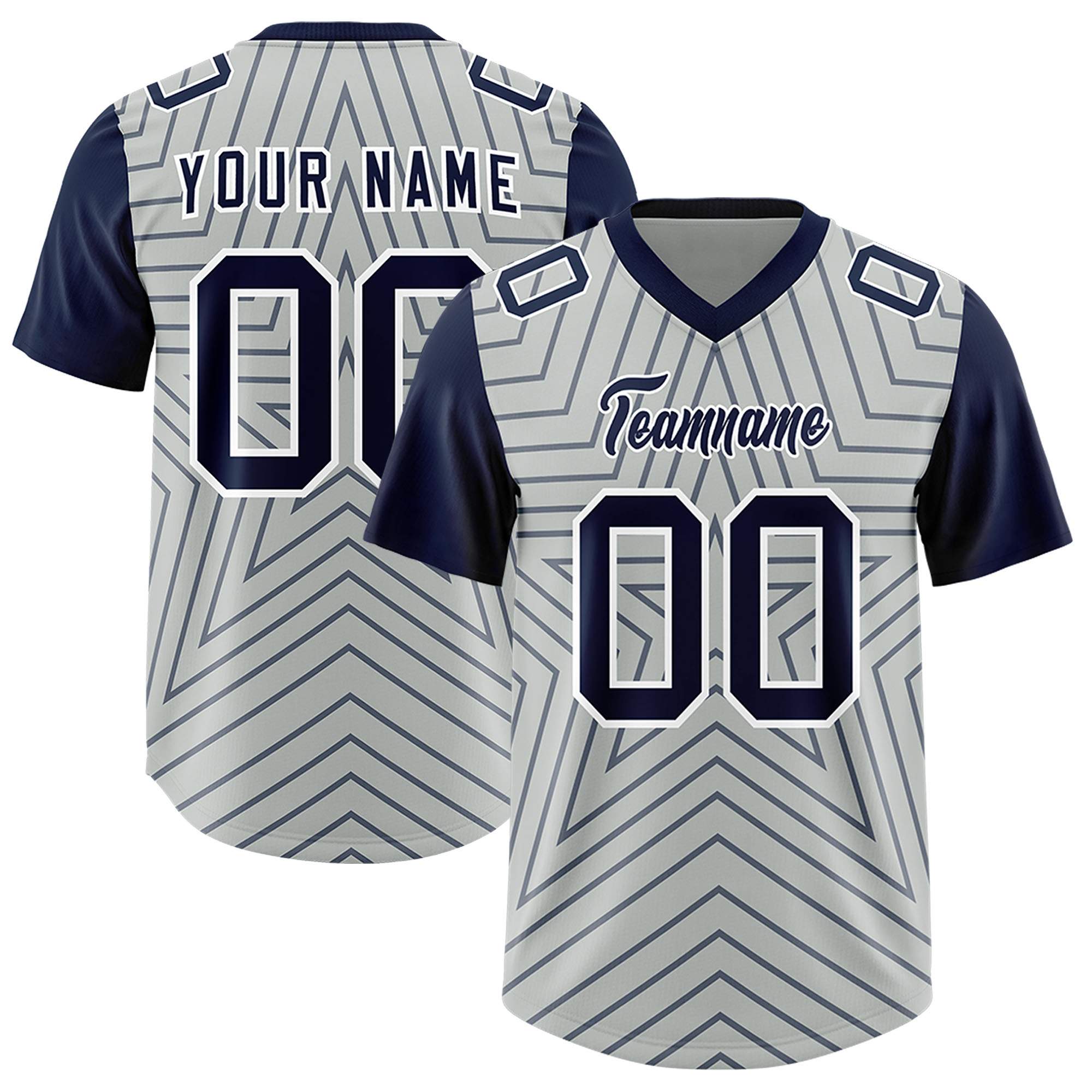 Custom Gray Navy Personalized Star Pattern Raglan Sleeves Authentic American Football Jersey