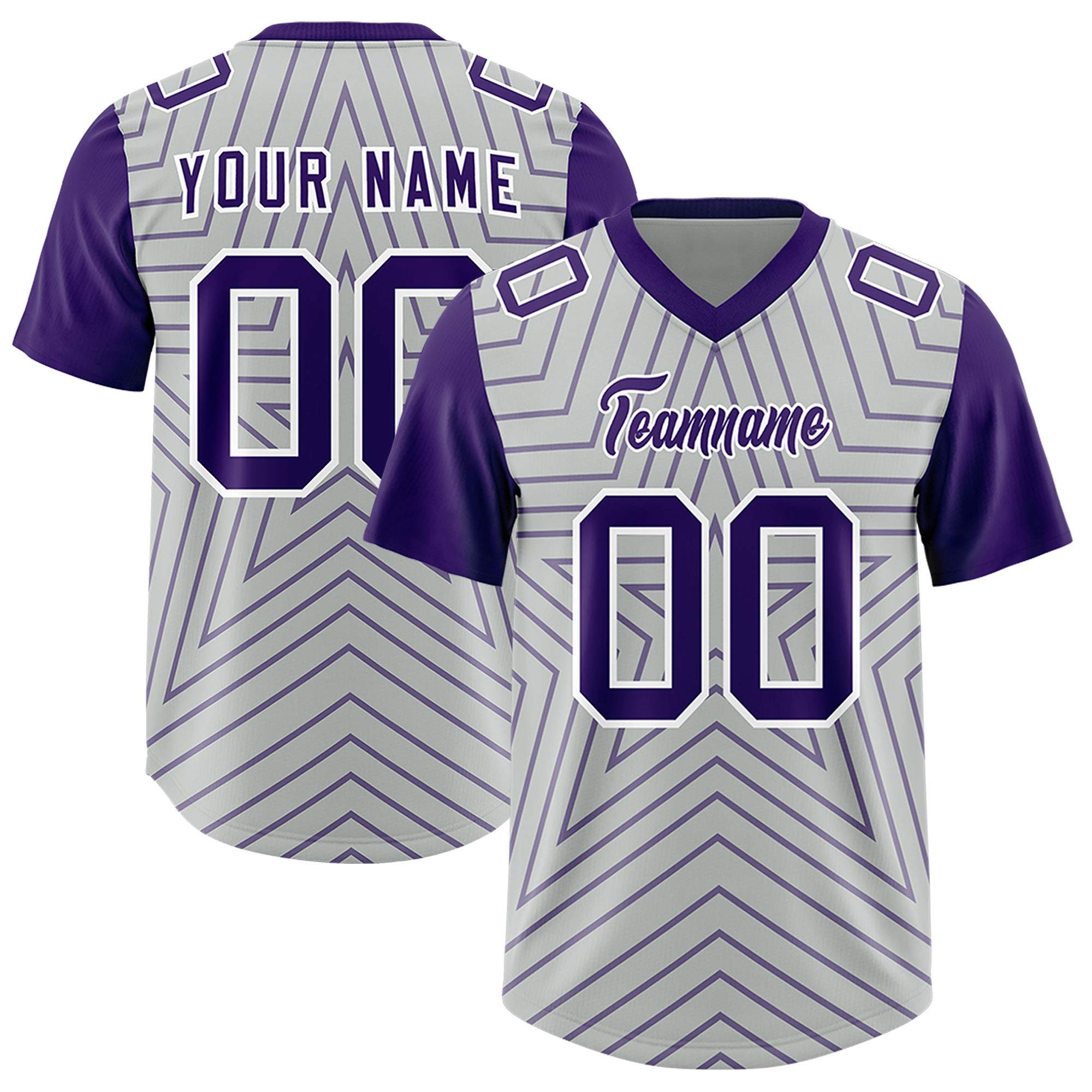 Custom Gray Purple Personalized Star Pattern Raglan Sleeves Authentic American Football Jersey