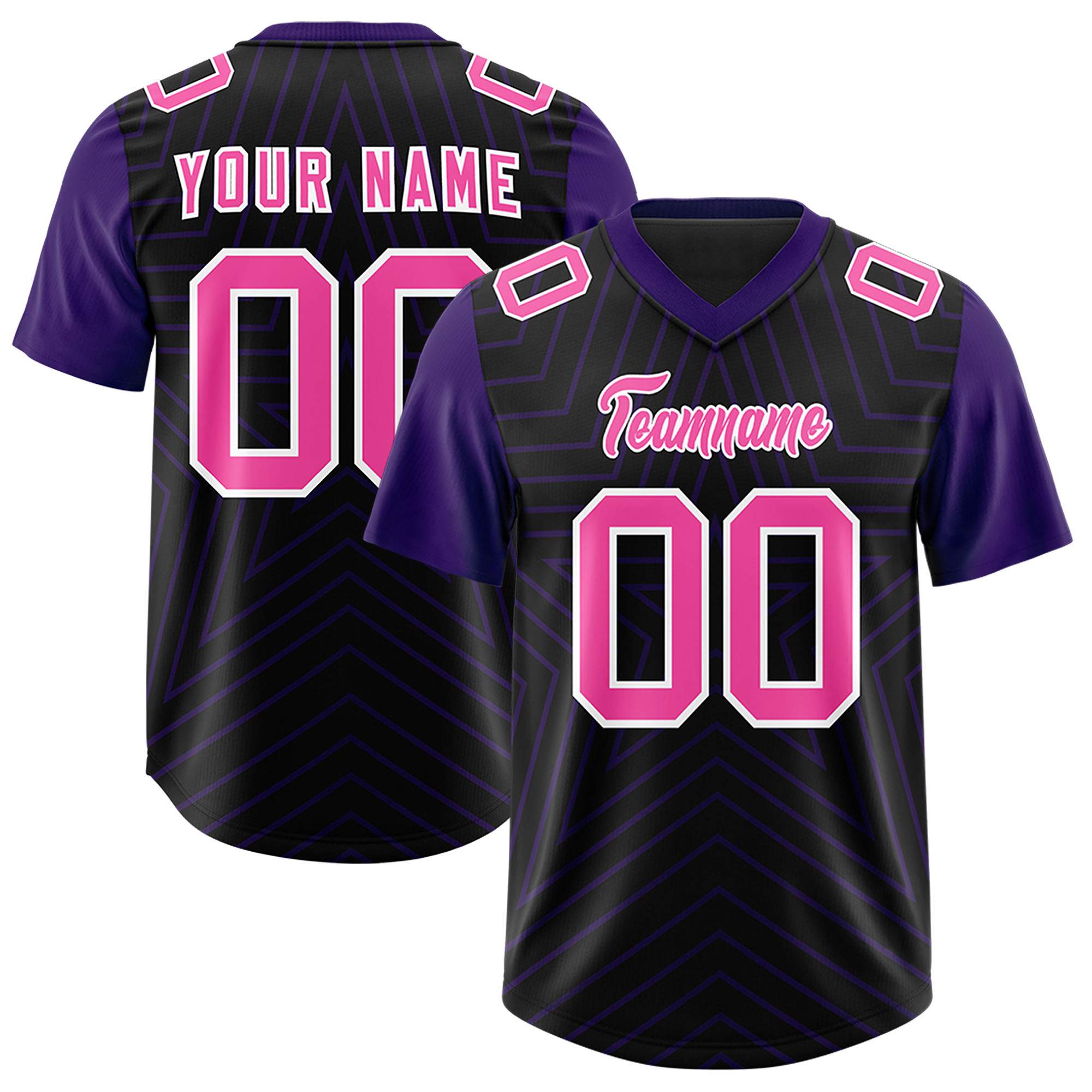 Custom Black Purple Personalized Star Pattern Raglan Sleeves Authentic American Football Jersey