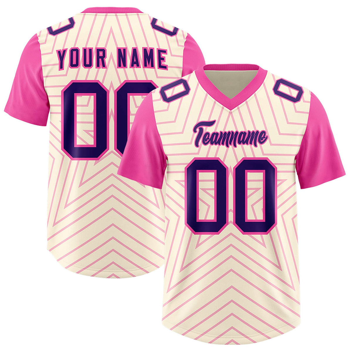 Custom Cream Pink Personalized Star Pattern Raglan Sleeves Authentic American Football Jersey