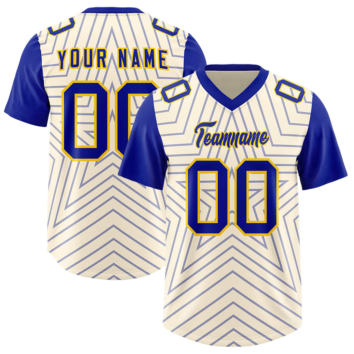 Custom Cream Royal Personalized Star Pattern Raglan Sleeves Authentic American Football Jersey