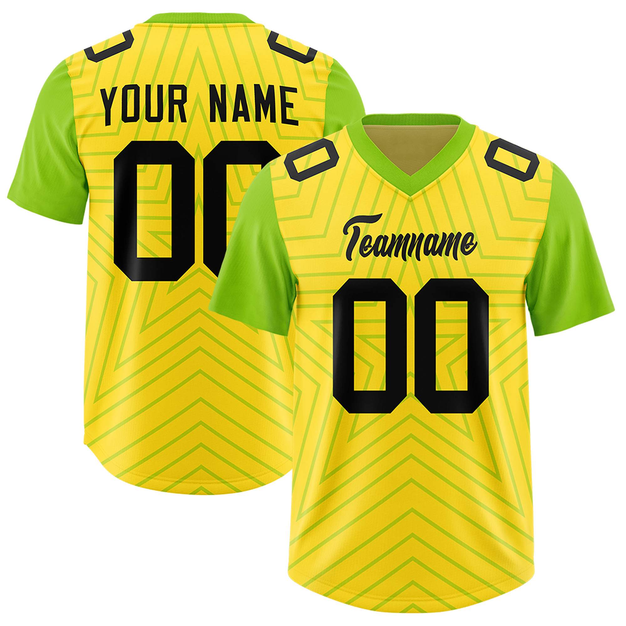 Custom Gold Neon Green Personalized Star Pattern Raglan Sleeves Authentic American Football Jersey