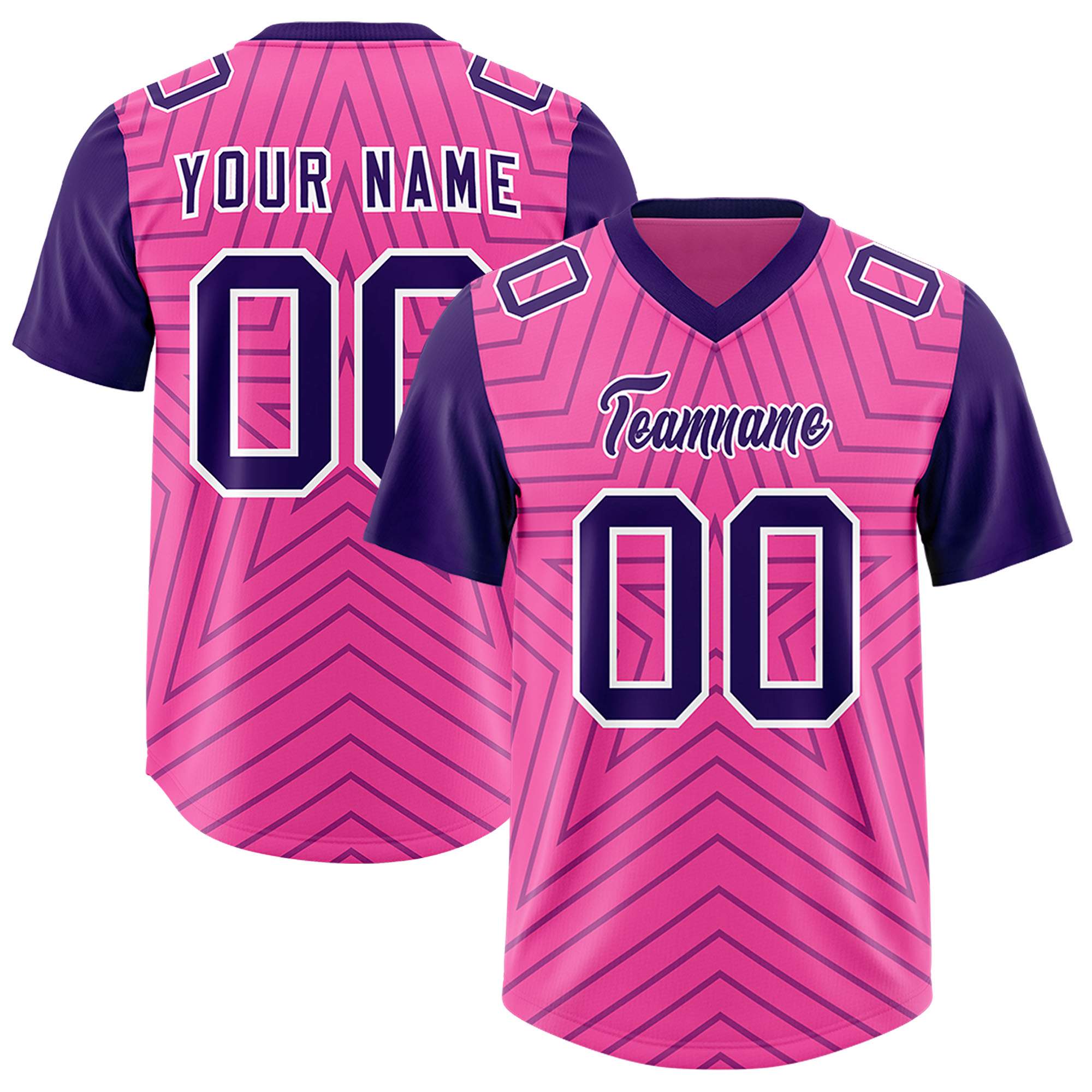 Custom Pink Purple Personalized Star Pattern Raglan Sleeves Authentic American Football Jersey