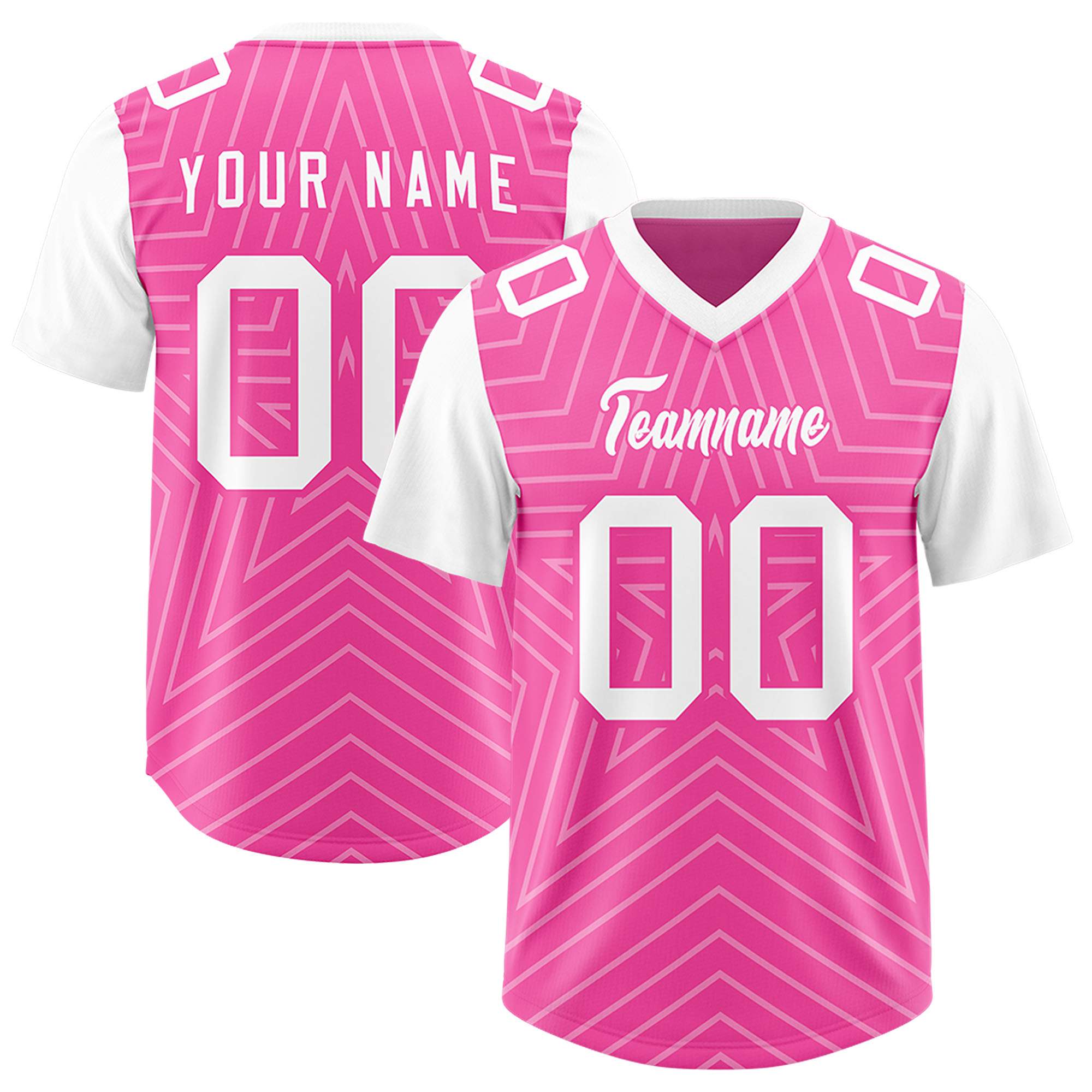 Custom Pink White Personalized Star Pattern Raglan Sleeves Authentic American Football Jersey