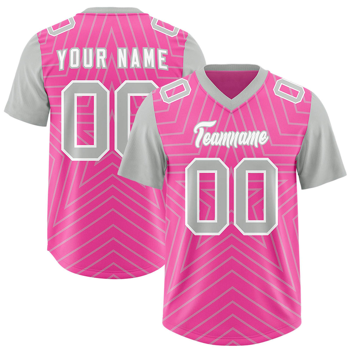 Custom Pink Gray Personalized Star Pattern Raglan Sleeves Authentic American Football Jersey