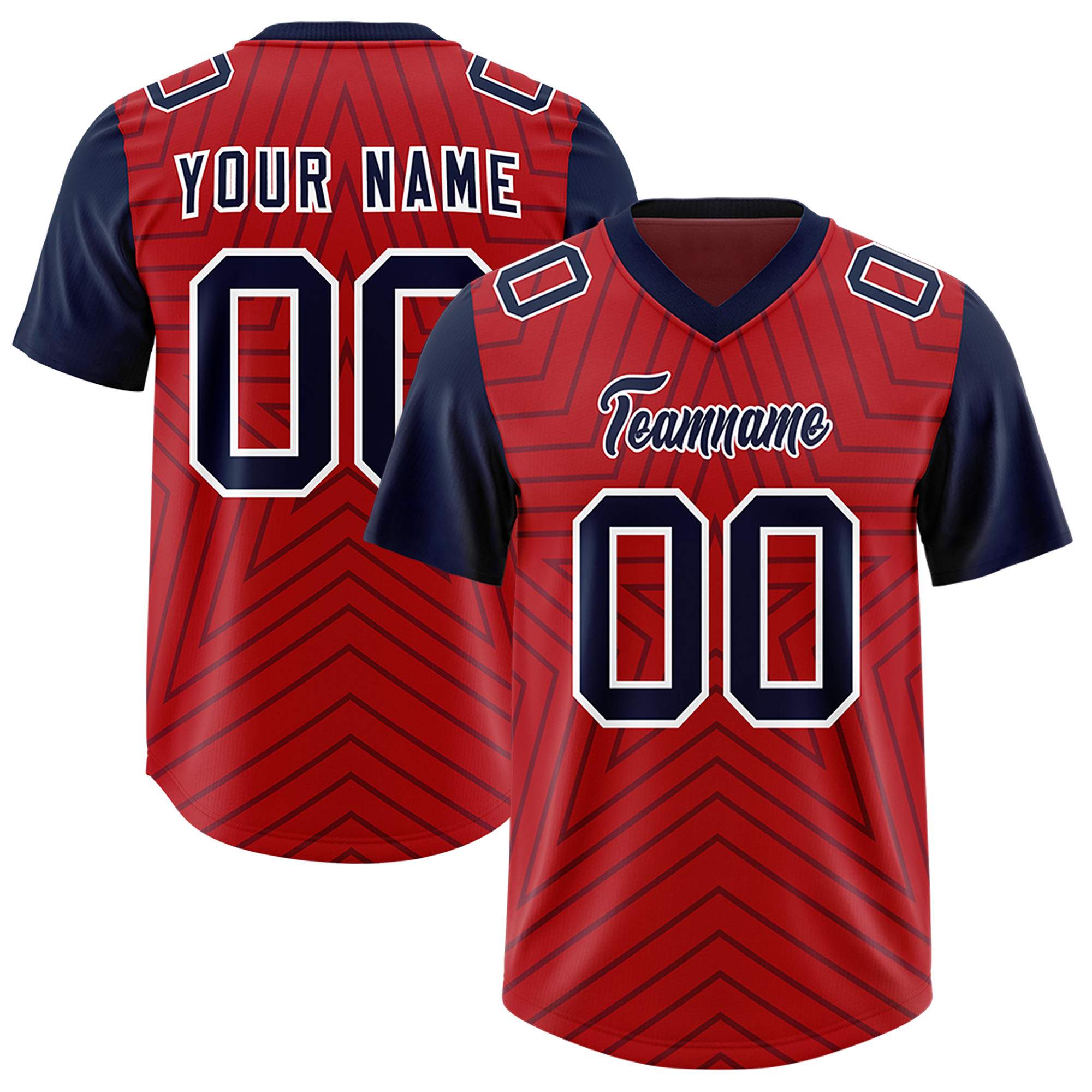 Custom Red Navy Personalized Star Pattern Raglan Sleeves Authentic American Football Jersey