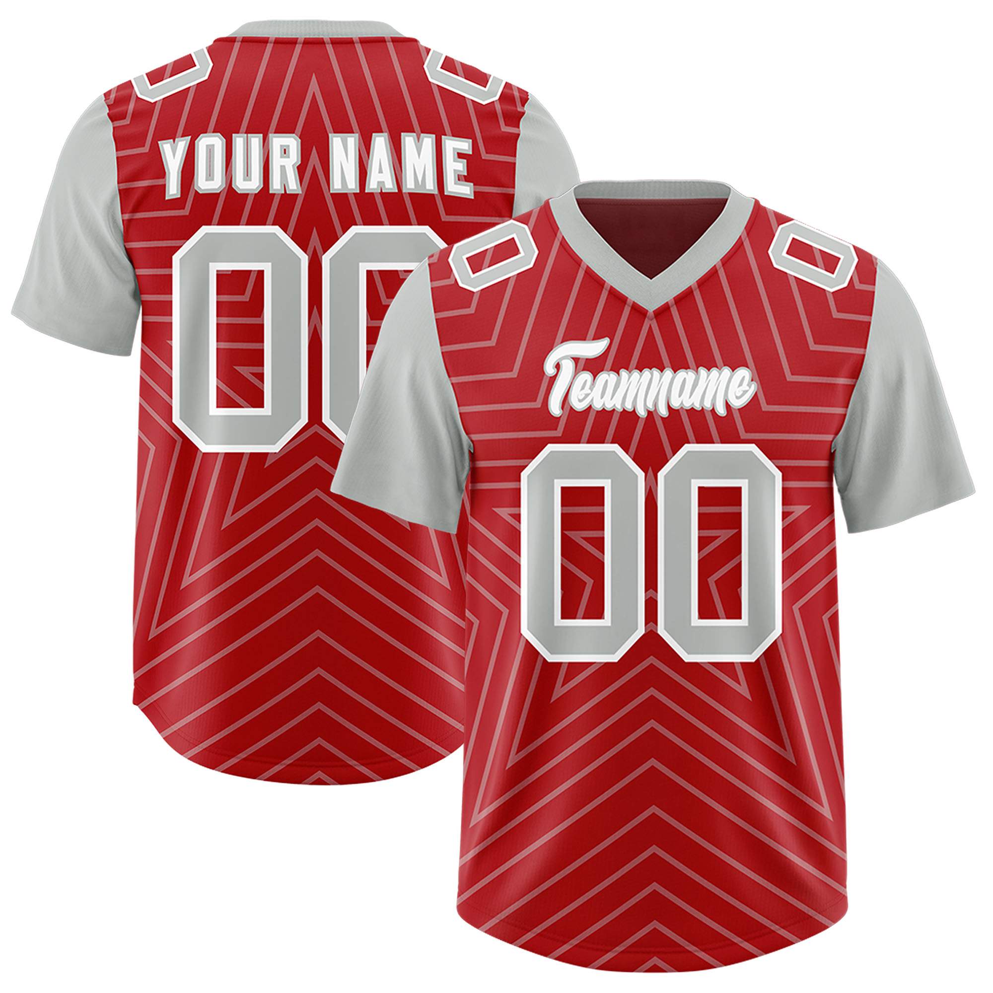 Custom Red Gray Personalized Star Pattern Raglan Sleeves Authentic American Football Jersey