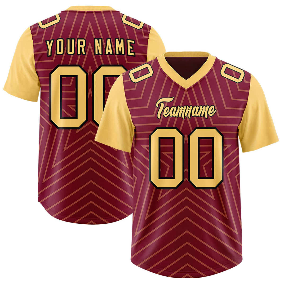 Custom Cardinal Khaki Personalized Star Pattern Raglan Sleeves Authentic American Football Jersey