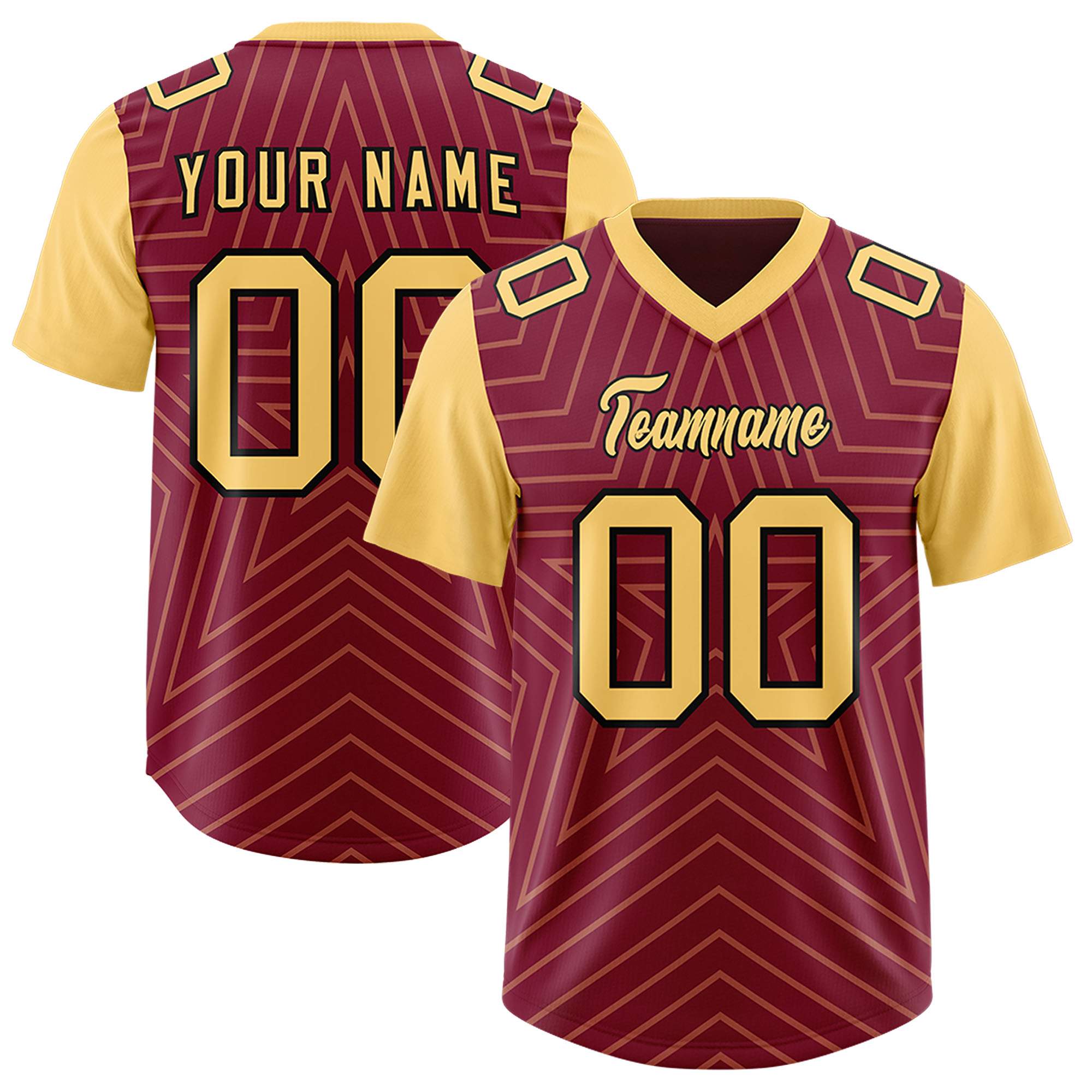 Custom Cardinal Khaki Personalized Star Pattern Raglan Sleeves Authentic American Football Jersey