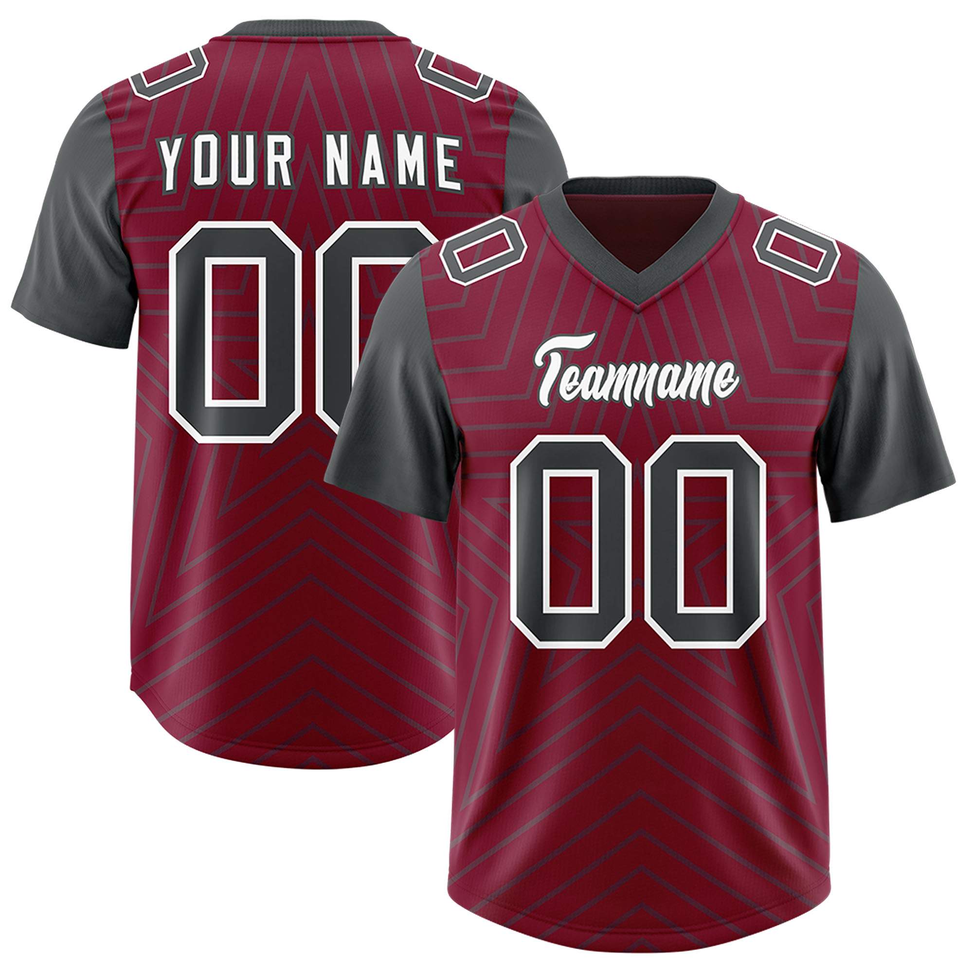Custom Cardinal Dark Gray Personalized Star Pattern Raglan Sleeves Authentic American Football Jersey