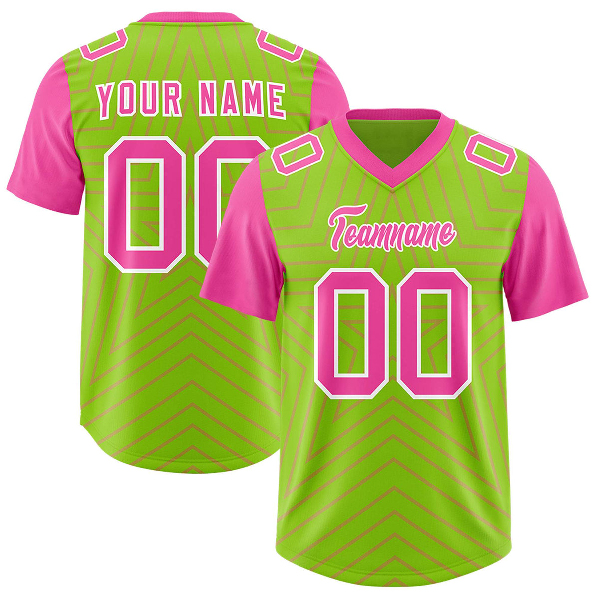 Custom Neon Green Pink Personalized Star Pattern Raglan Sleeves Authentic American Football Jersey