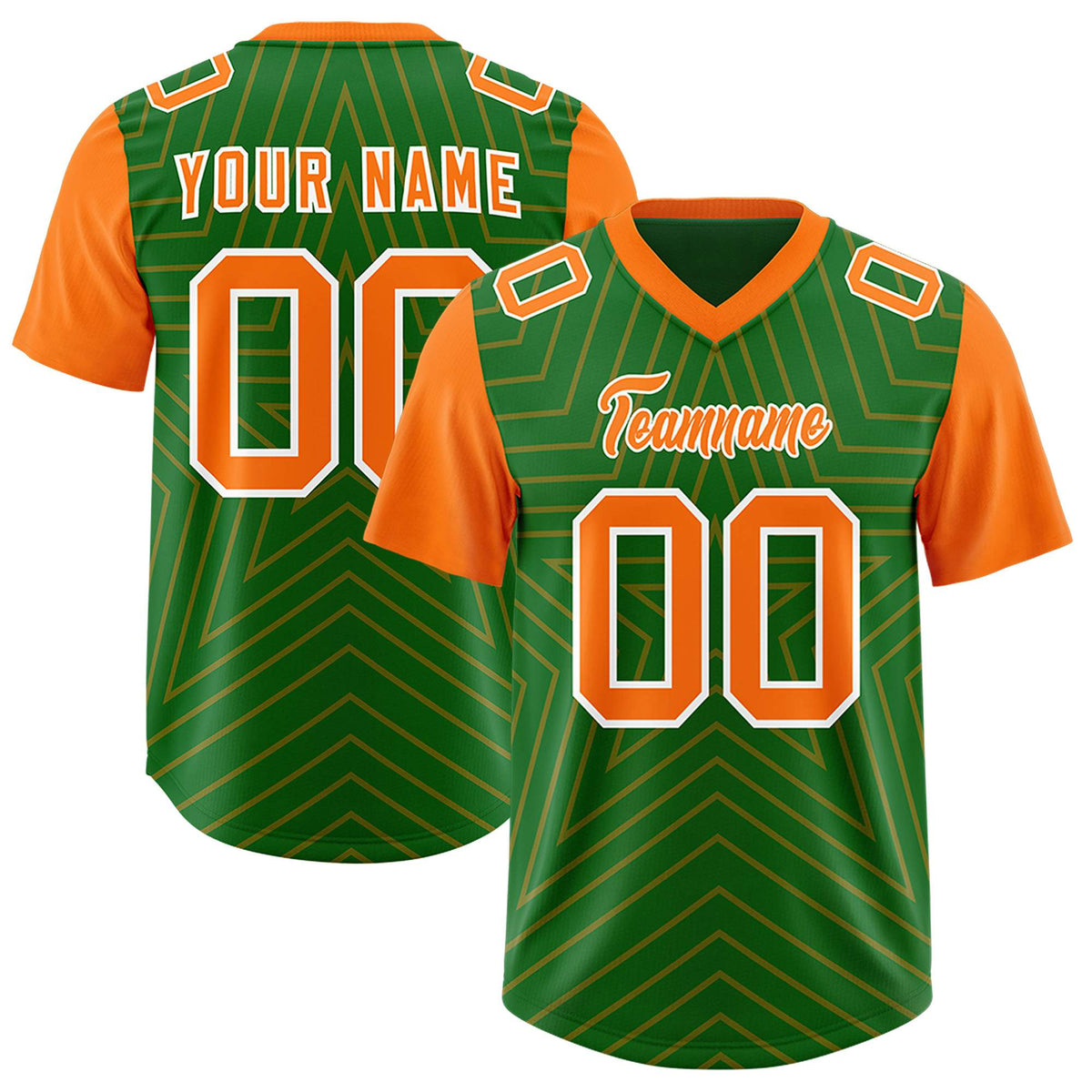 Custom Kelly Green Orange Personalized Star Pattern Raglan Sleeves Authentic American Football Jersey