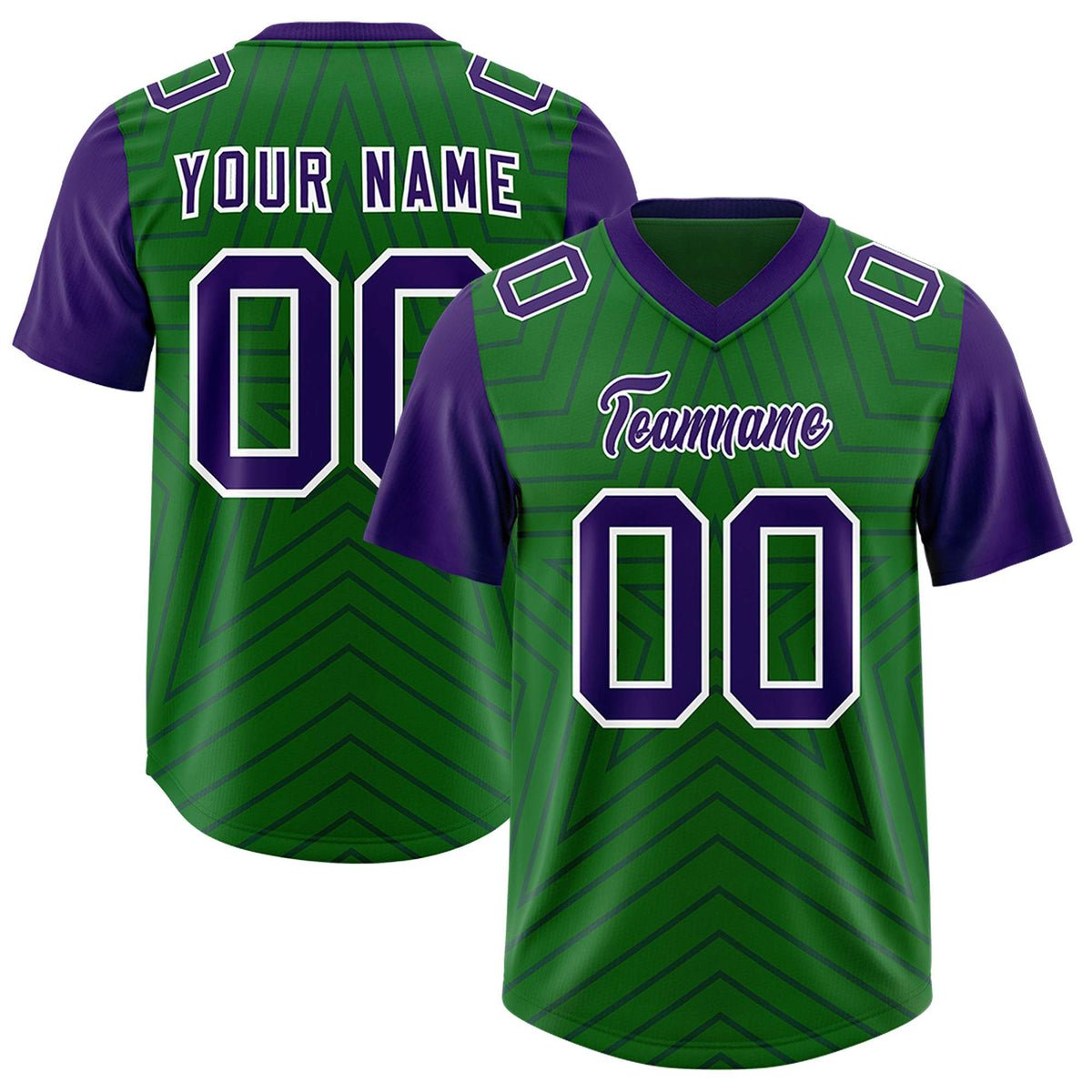 Custom Kelly Green Purple Personalized Star Pattern Raglan Sleeves Authentic American Football Jersey