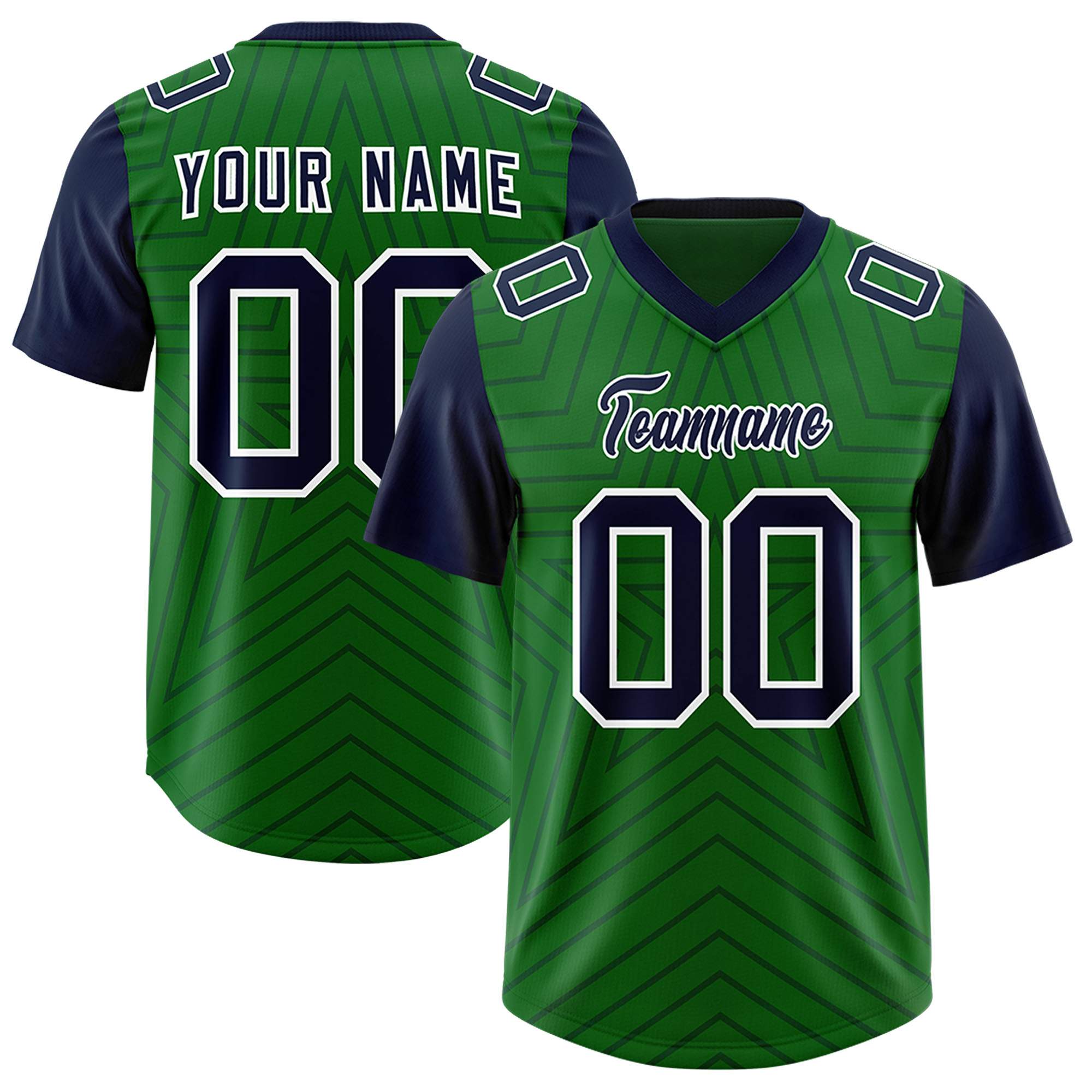 Custom Kelly Green Navy Personalized Star Pattern Raglan Sleeves Authentic American Football Jersey