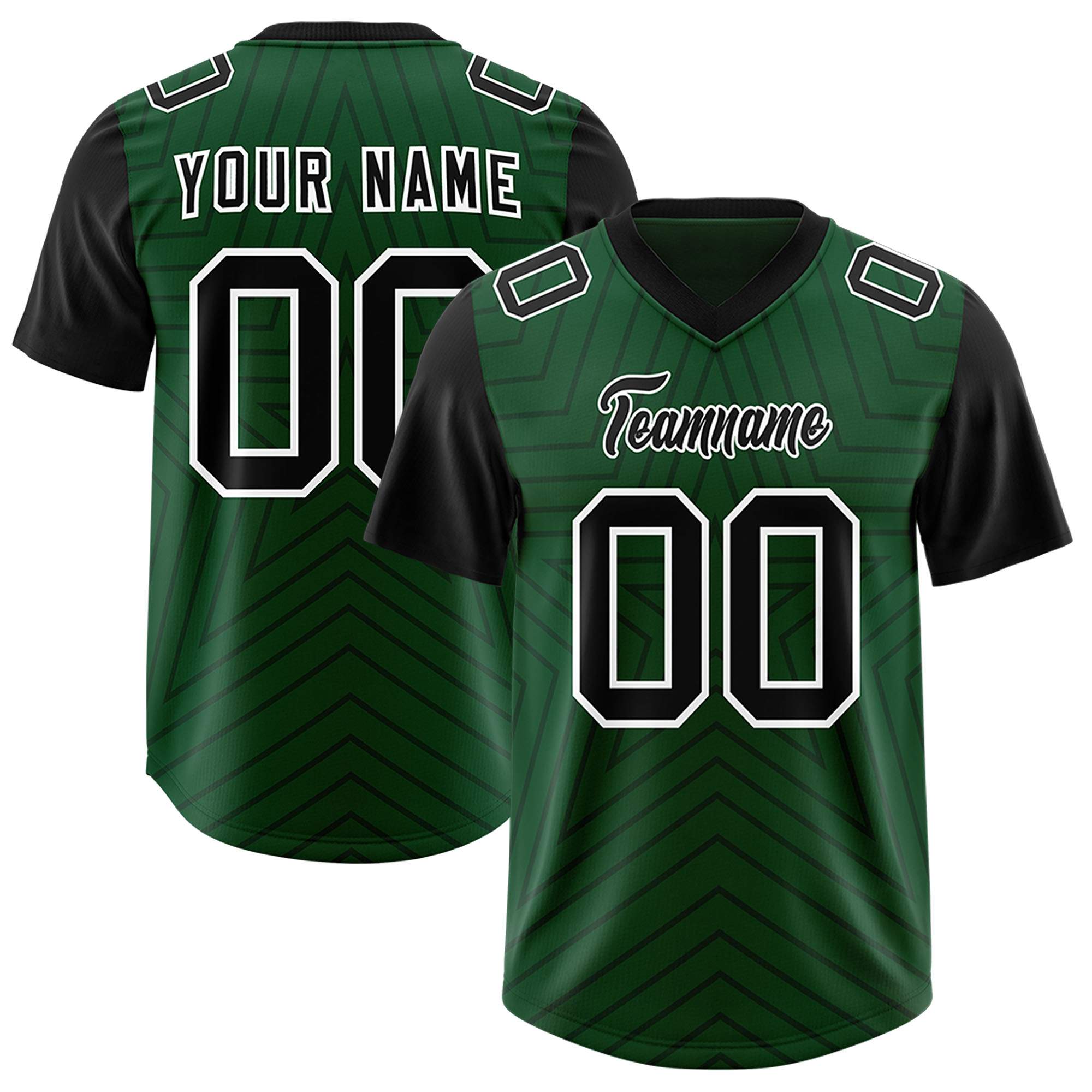 Custom Green Black Personalized Star Pattern Raglan Sleeves Authentic American Football Jersey