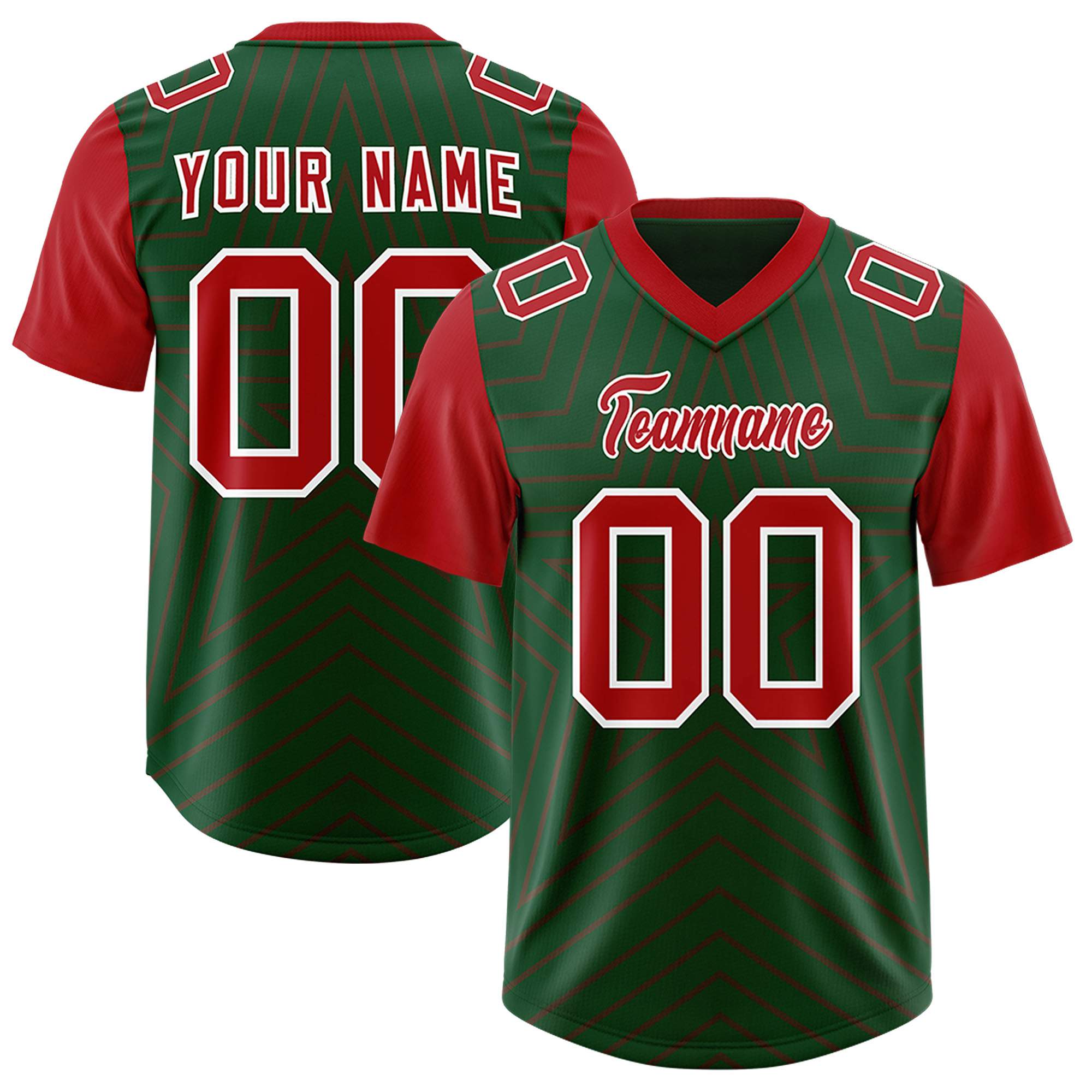 Custom Green Red Personalized Star Pattern Raglan Sleeves Authentic American Football Jersey