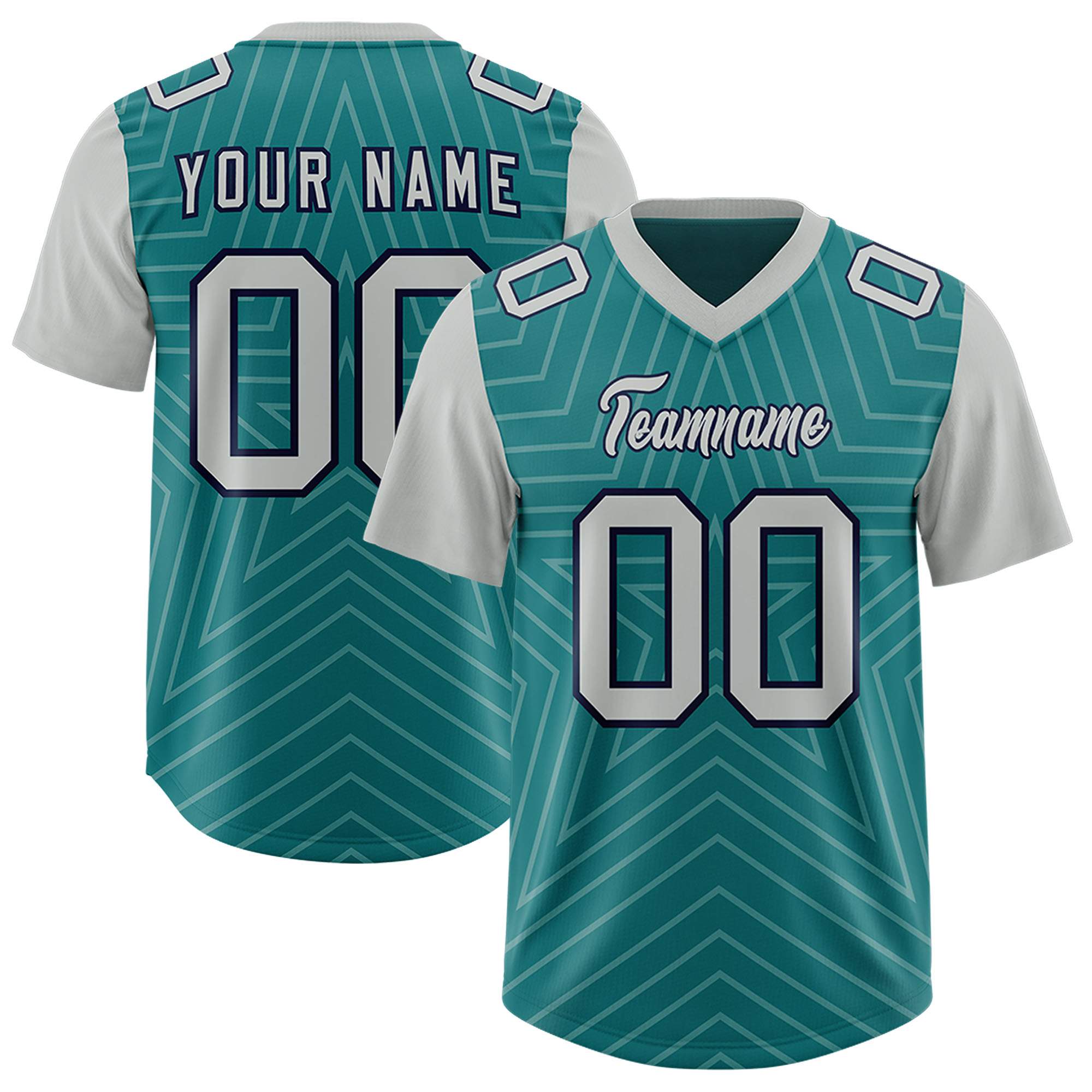Custom Aqua Gray Personalized Star Pattern Raglan Sleeves Authentic American Football Jersey