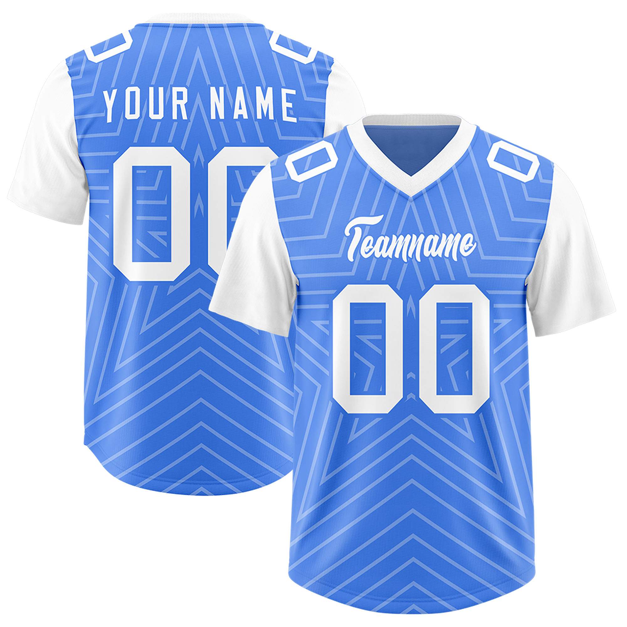 Custom Powder Blue White Personalized Star Pattern Raglan Sleeves Authentic American Football Jersey