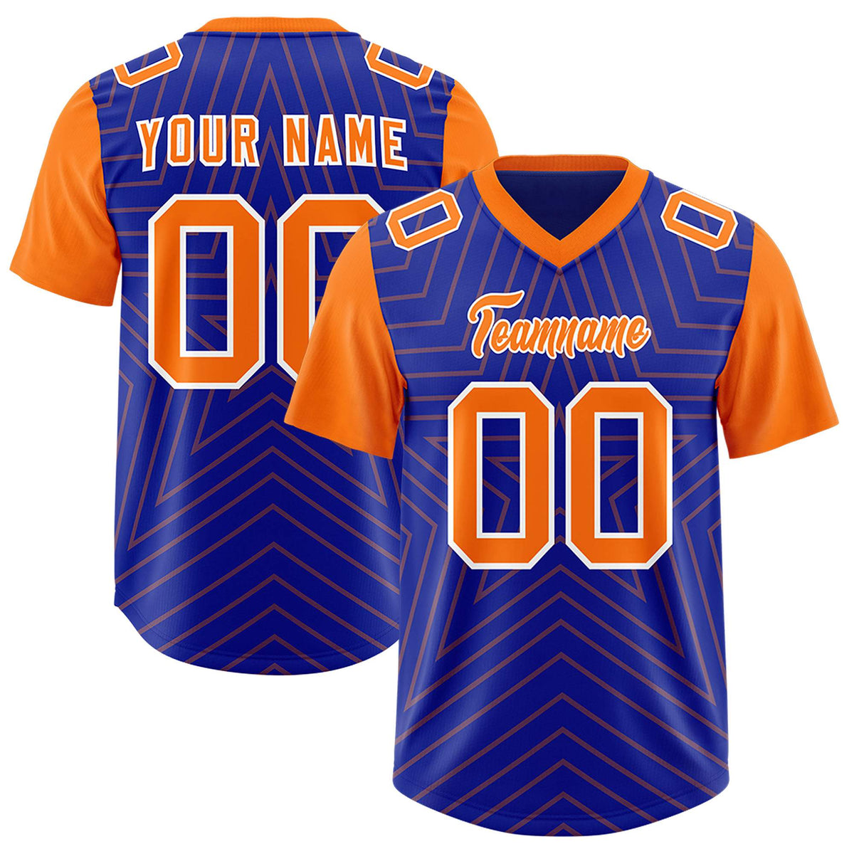 Custom Royal Orange Personalized Star Pattern Raglan Sleeves Authentic American Football Jersey