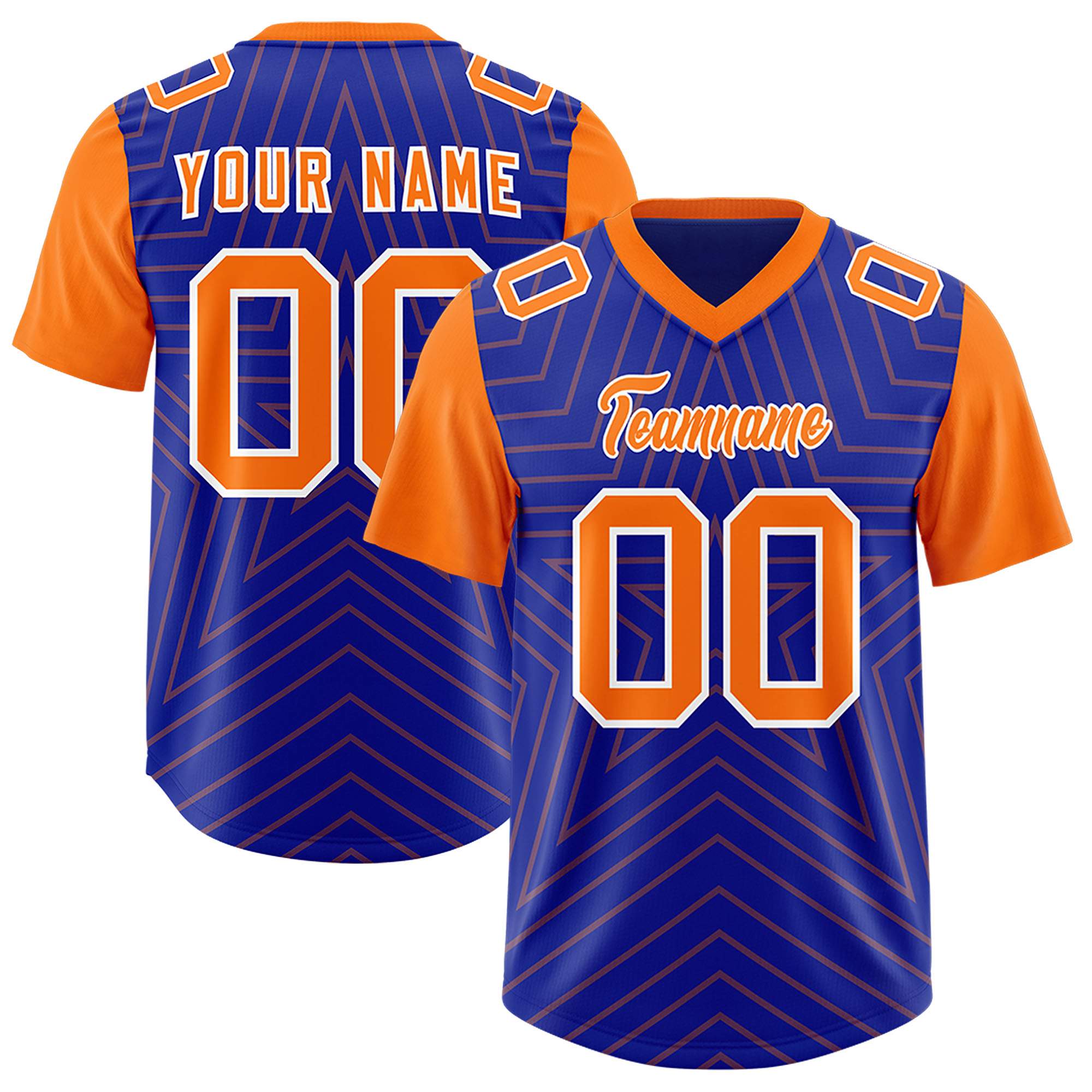 Custom Royal Orange Personalized Star Pattern Raglan Sleeves Authentic American Football Jersey