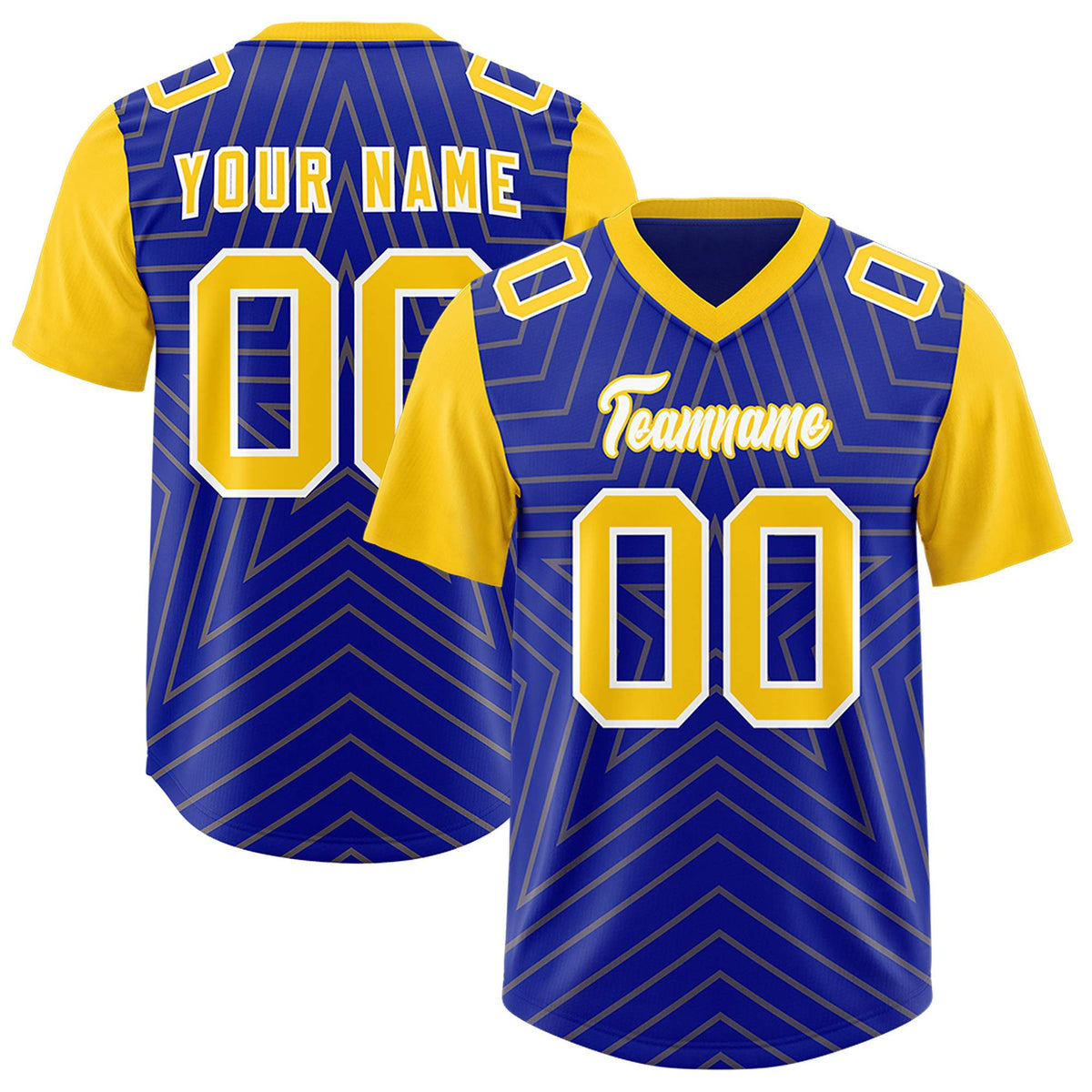 Custom Royal Gold Personalized Star Pattern Raglan Sleeves Authentic American Football Jersey