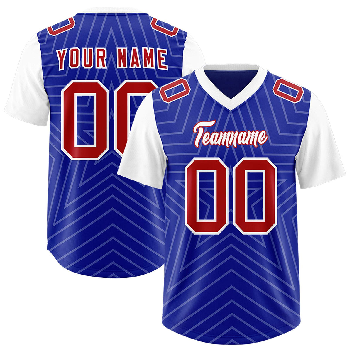 Custom Royal White Personalized Star Pattern Raglan Sleeves Authentic American Football Jersey
