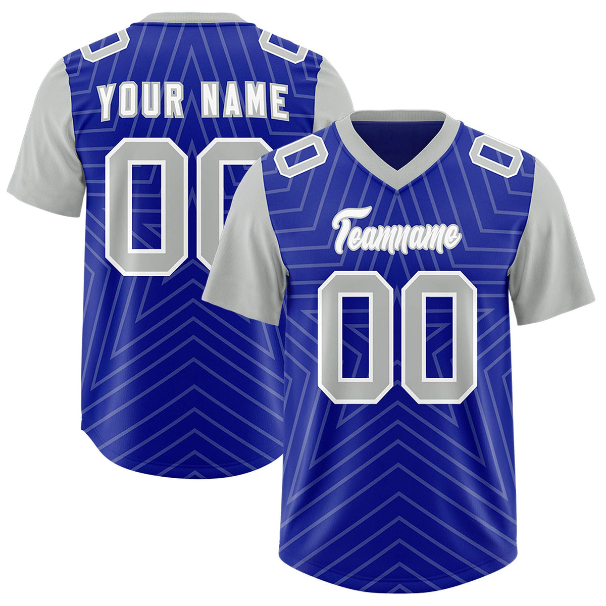 Custom Royal Gray Personalized Star Pattern Raglan Sleeves Authentic American Football Jersey