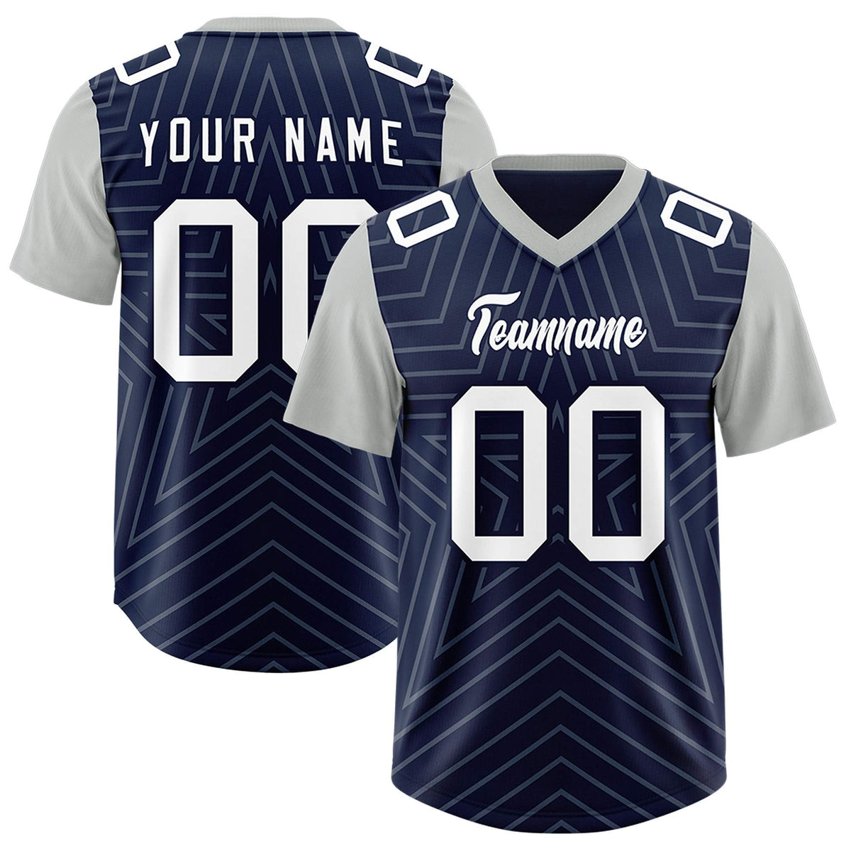 Custom Navy Gray Personalized Star Pattern Raglan Sleeves Authentic American Football Jersey