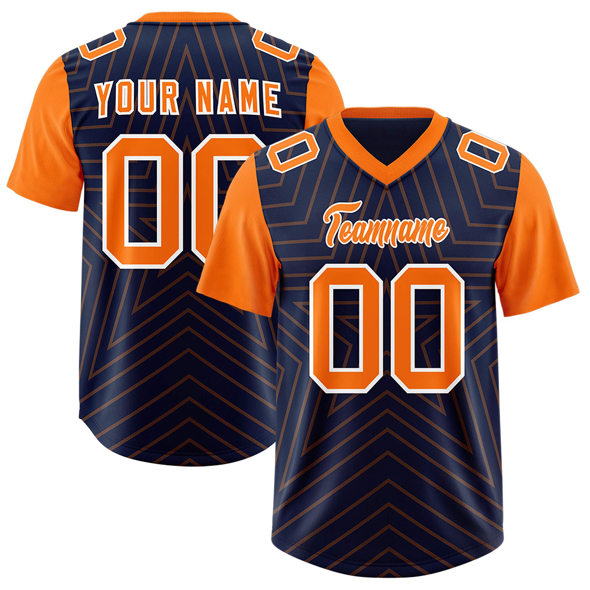 Custom Navy Orange Personalized Star Pattern Raglan Sleeves Authentic American Football Jersey