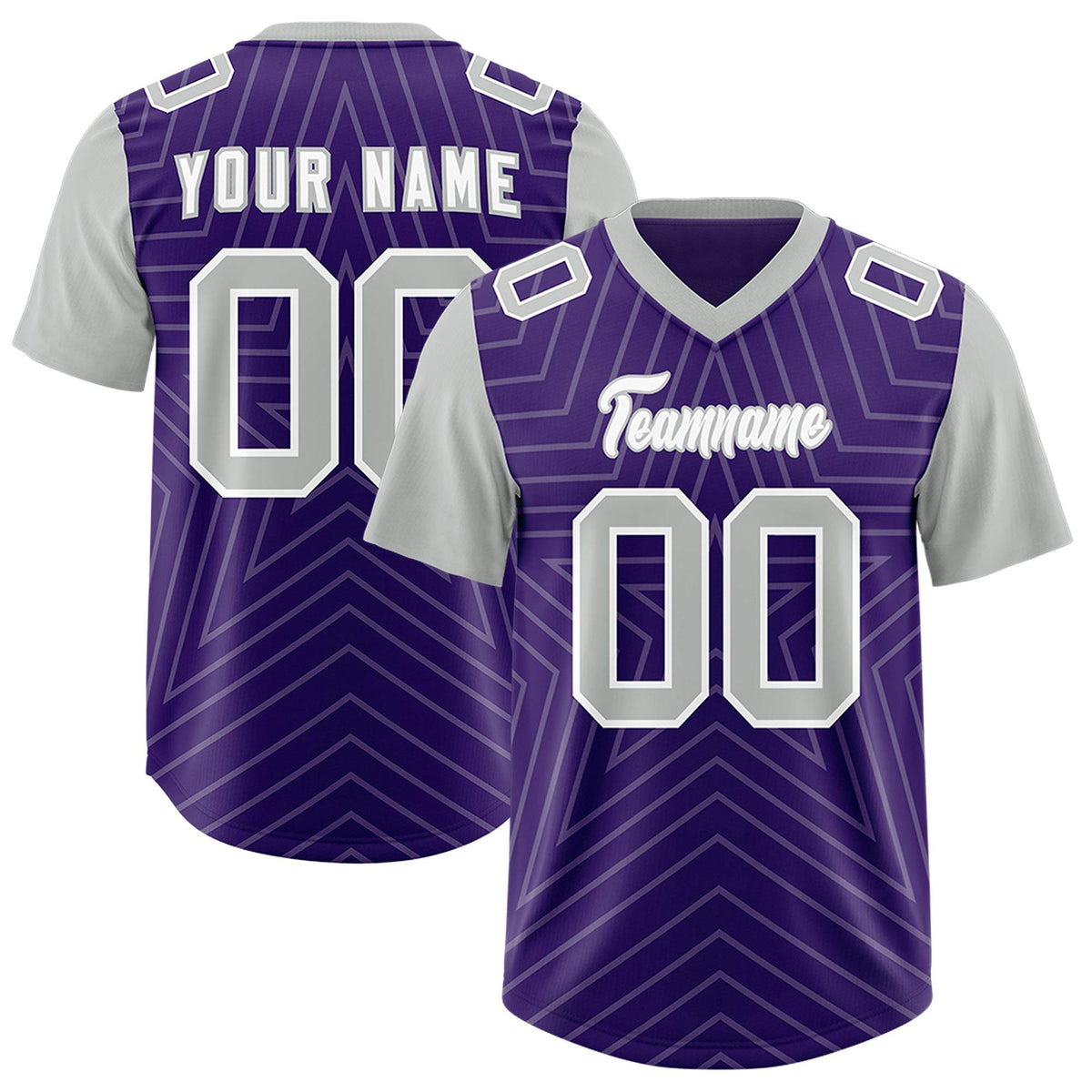 Custom Purple Gray Personalized Star Pattern Raglan Sleeves Authentic American Football Jersey