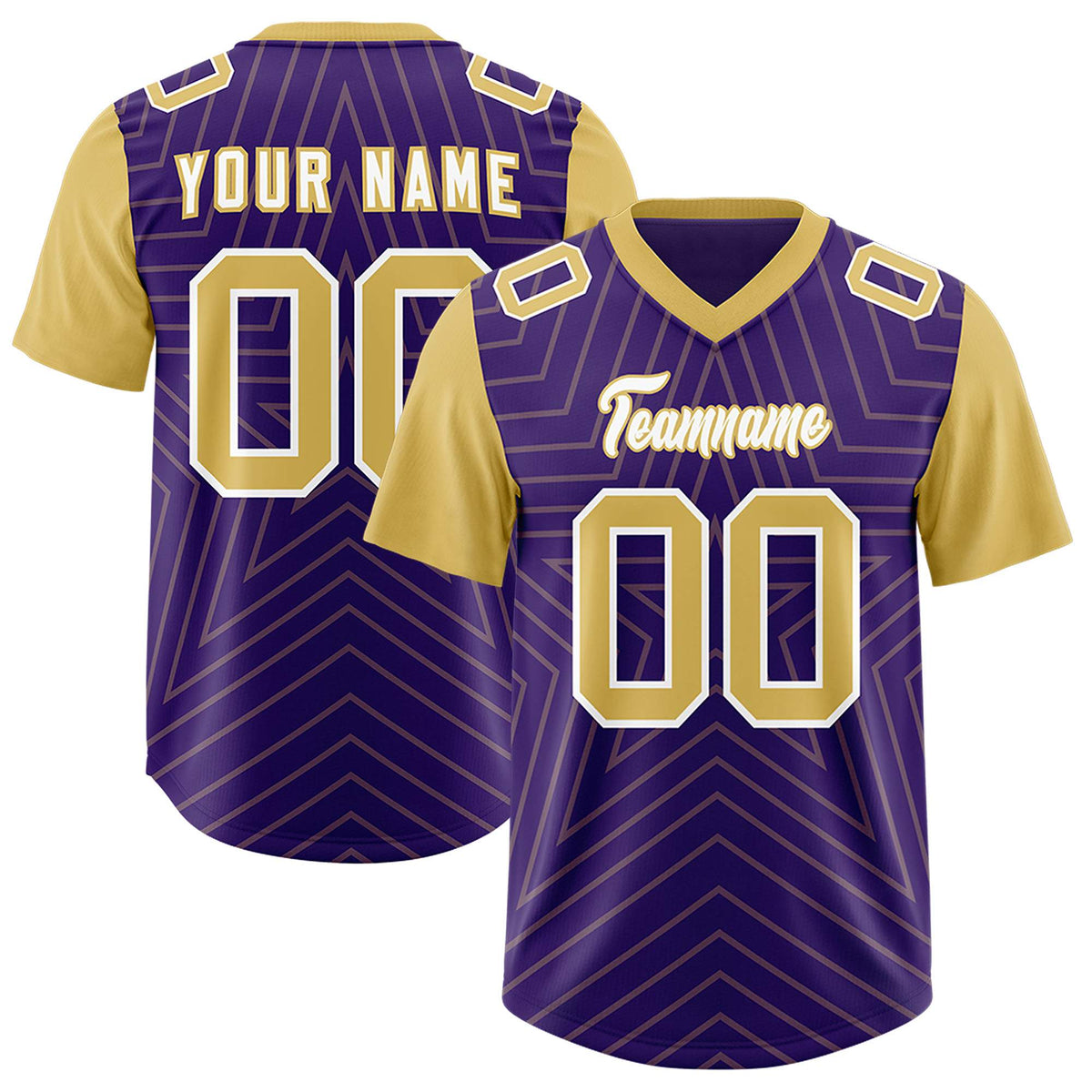 Custom Purple Old Gold Personalized Star Pattern Raglan Sleeves Authentic American Football Jersey