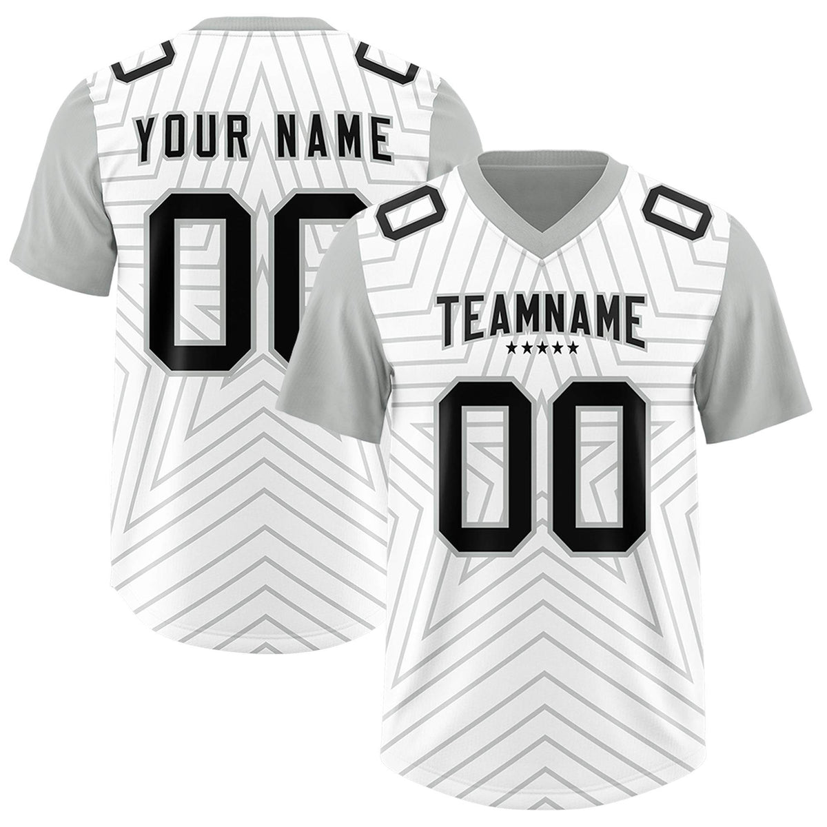 Custom White Gray Personalized Star Pattern Raglan Sleeves Authentic American Football Jersey