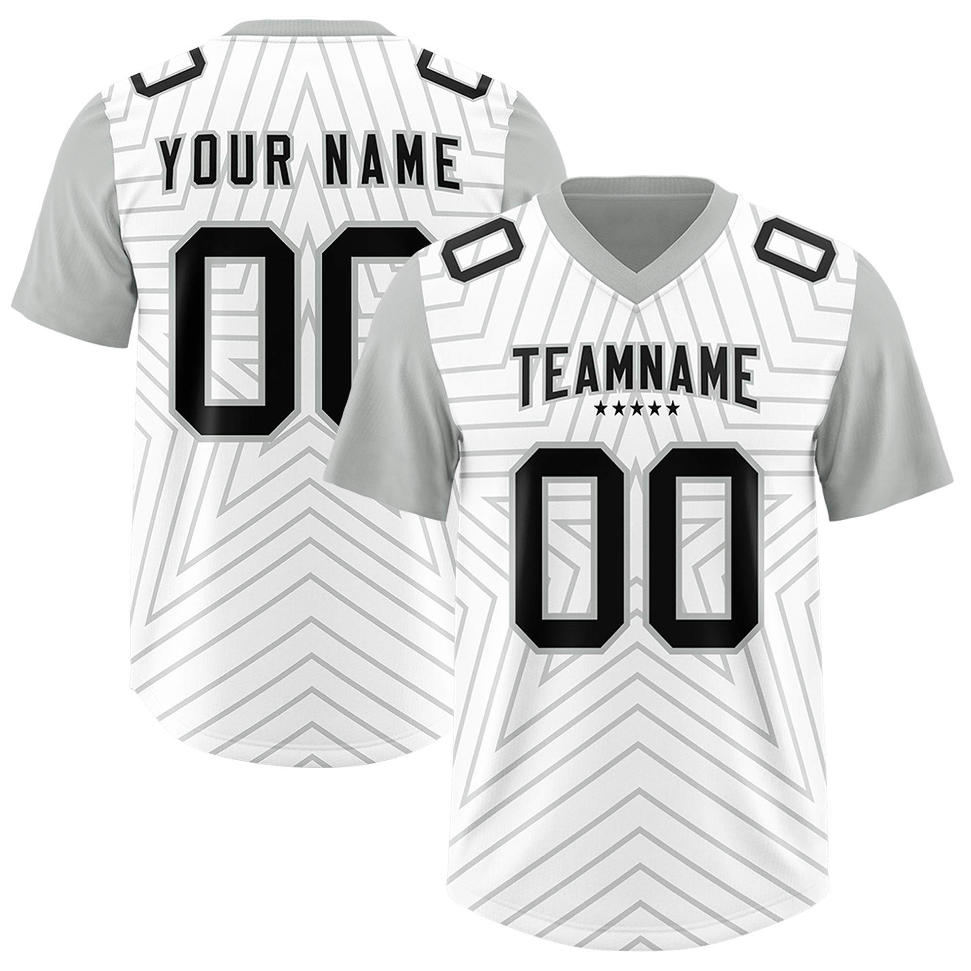 Custom White Gray Personalized Star Pattern Raglan Sleeves Authentic American Football Jersey