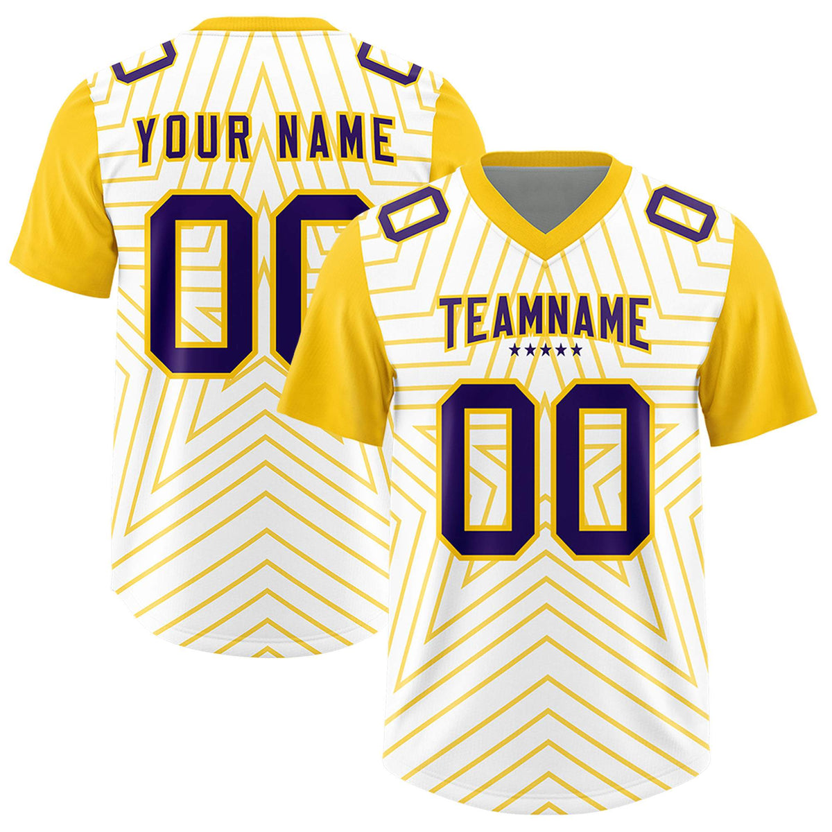 Custom White Gold Personalized Star Pattern Raglan Sleeves Authentic American Football Jersey