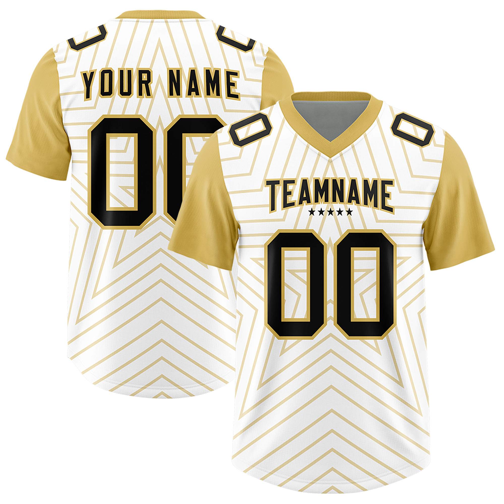 Custom White Old Gold Personalized Star Pattern Raglan Sleeves Authentic American Football Jersey
