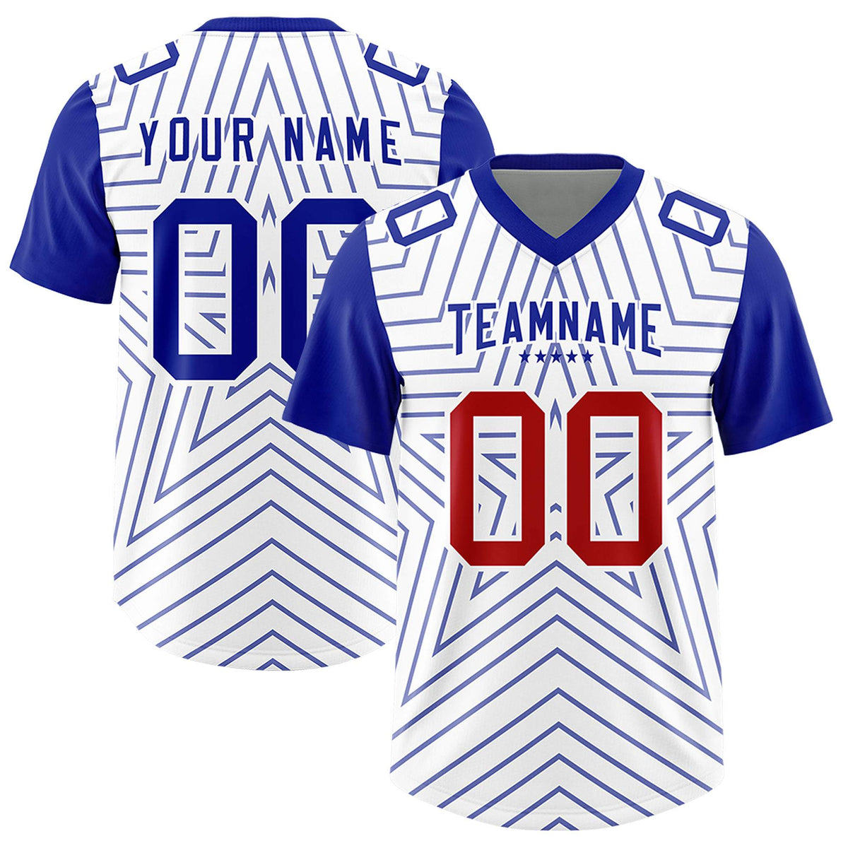 Custom White Royal Personalized Star Pattern Raglan Sleeves Authentic American Football Jersey