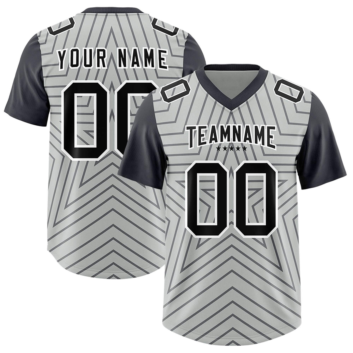 Custom Gray Dark Gray Personalized Star Pattern Raglan Sleeves Authentic American Football Jersey