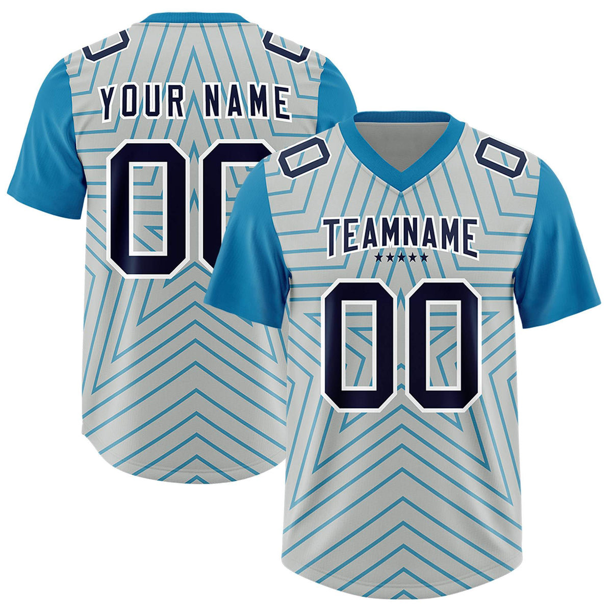 Custom Gray Panther Blue Personalized Star Pattern Raglan Sleeves Authentic American Football Jersey