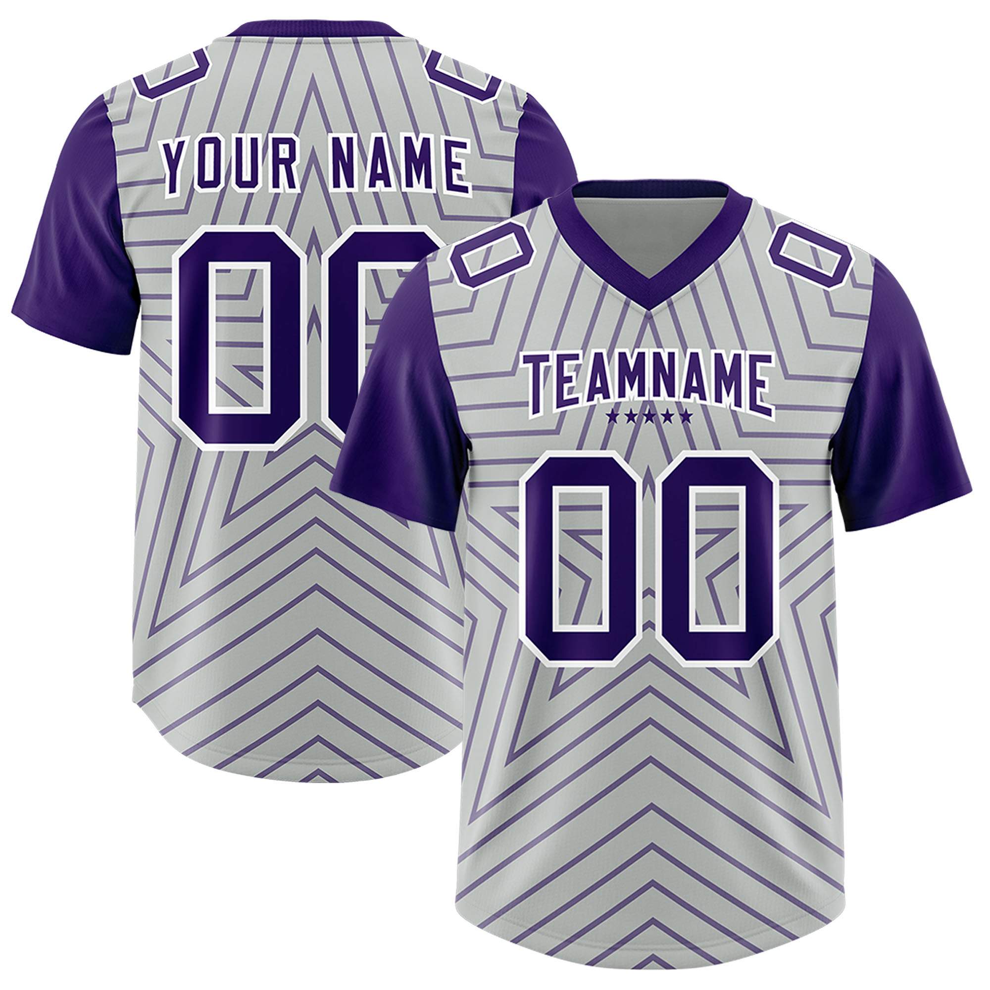 Custom Gray Purple Personalized Star Pattern Raglan Sleeves Authentic American Football Jersey