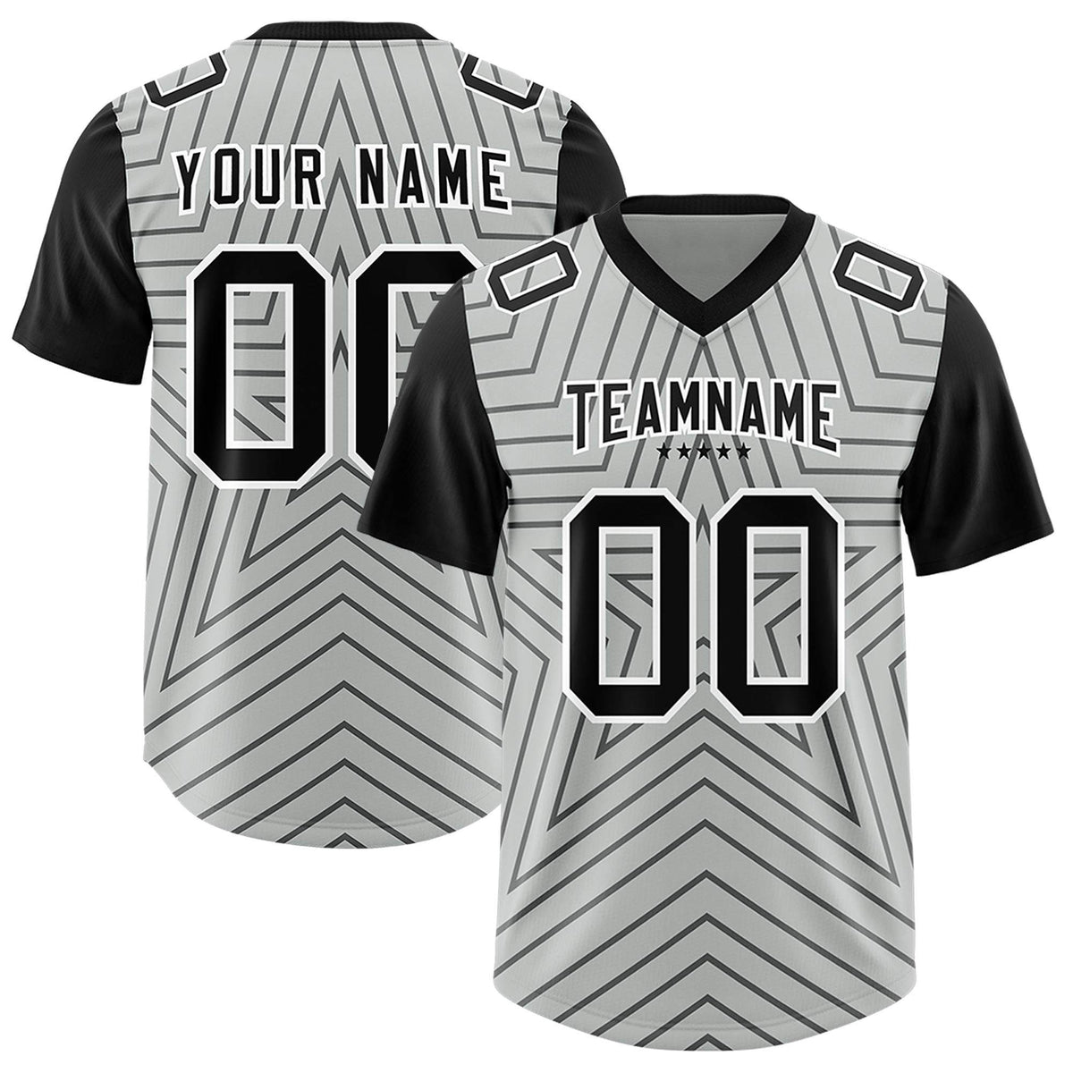 Custom Gray Black Personalized Star Pattern Raglan Sleeves Authentic American Football Jersey