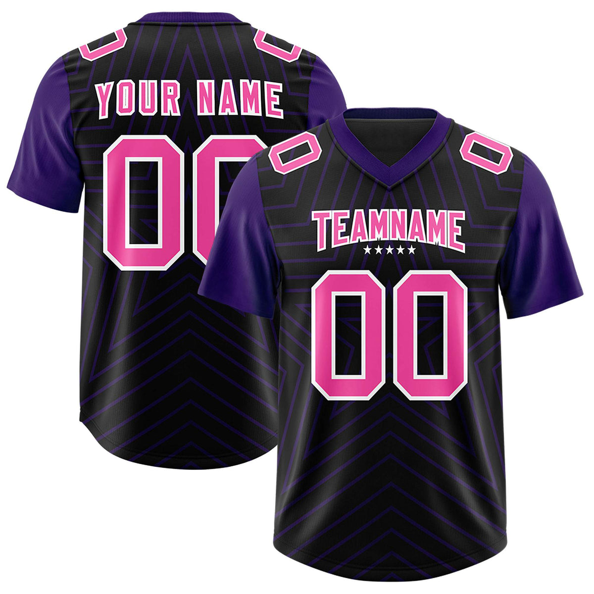 Custom Black Purple Personalized Star Pattern Raglan Sleeves Authentic American Football Jersey