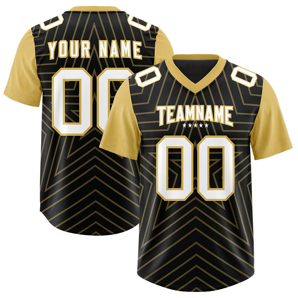 Custom Black Old Gold Personalized Star Pattern Raglan Sleeves Authentic American Football Jersey
