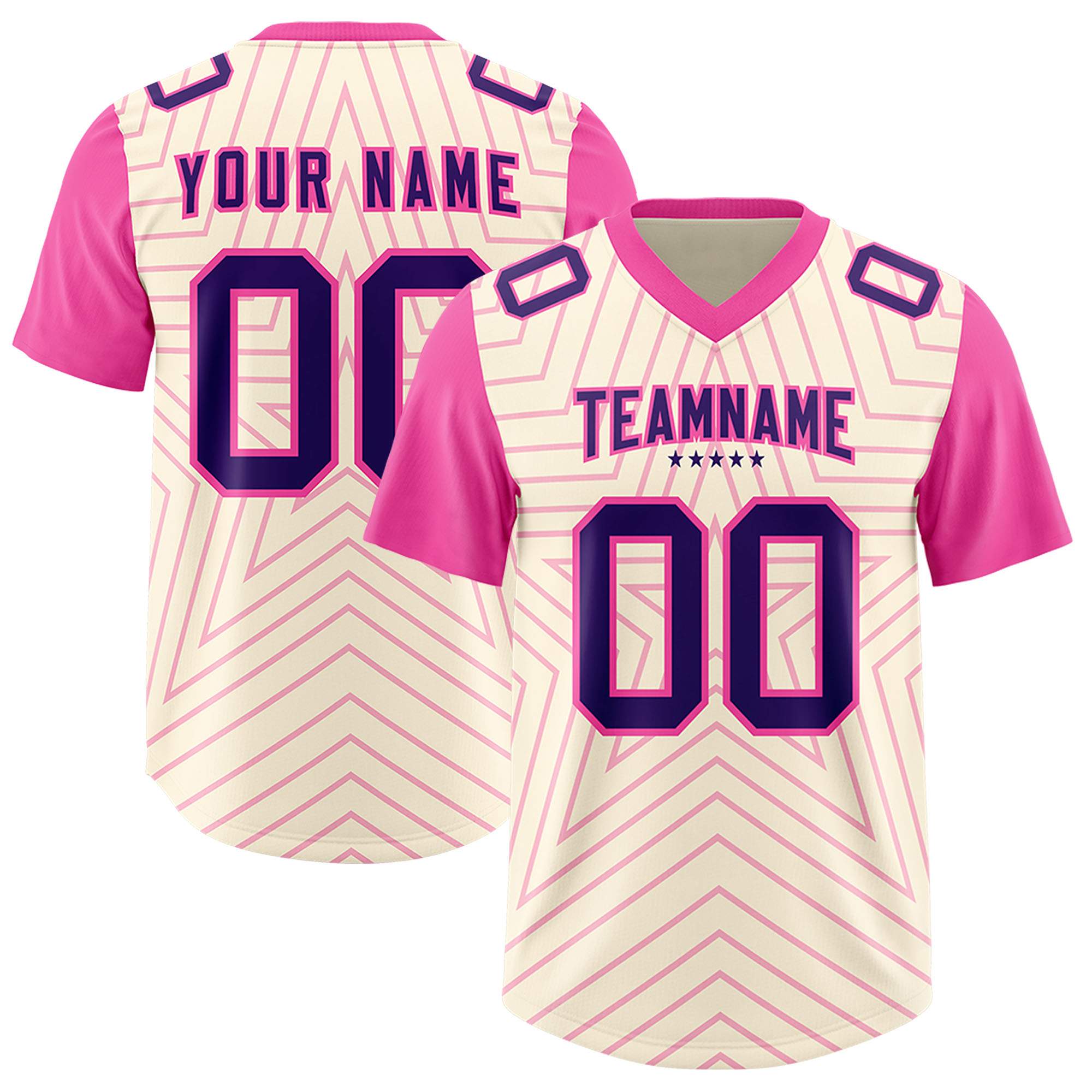 Custom Cream Pink Personalized Star Pattern Raglan Sleeves Authentic American Football Jersey