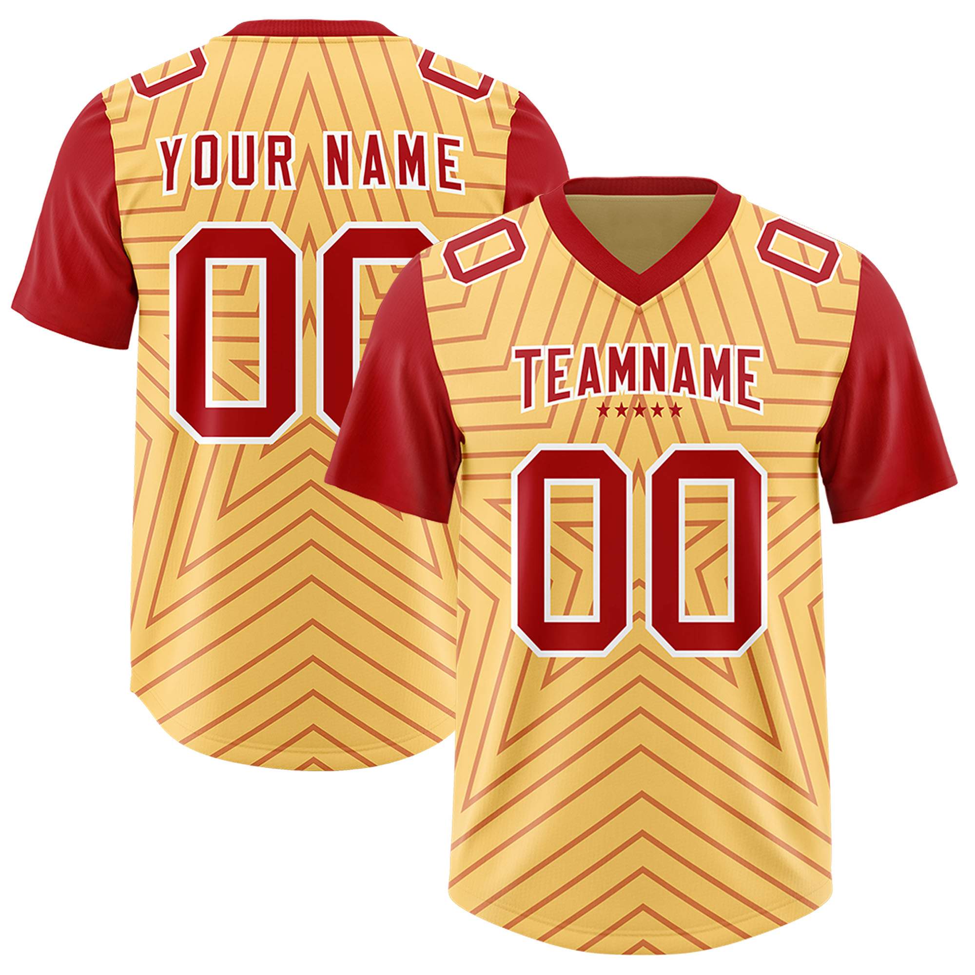 Custom Khaki Red Personalized Star Pattern Raglan Sleeves Authentic American Football Jersey