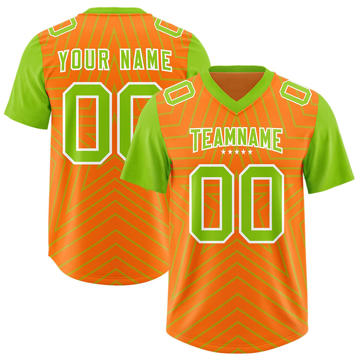 Custom Orange Neon Green Personalized Star Pattern Raglan Sleeves Authentic American Football Jersey