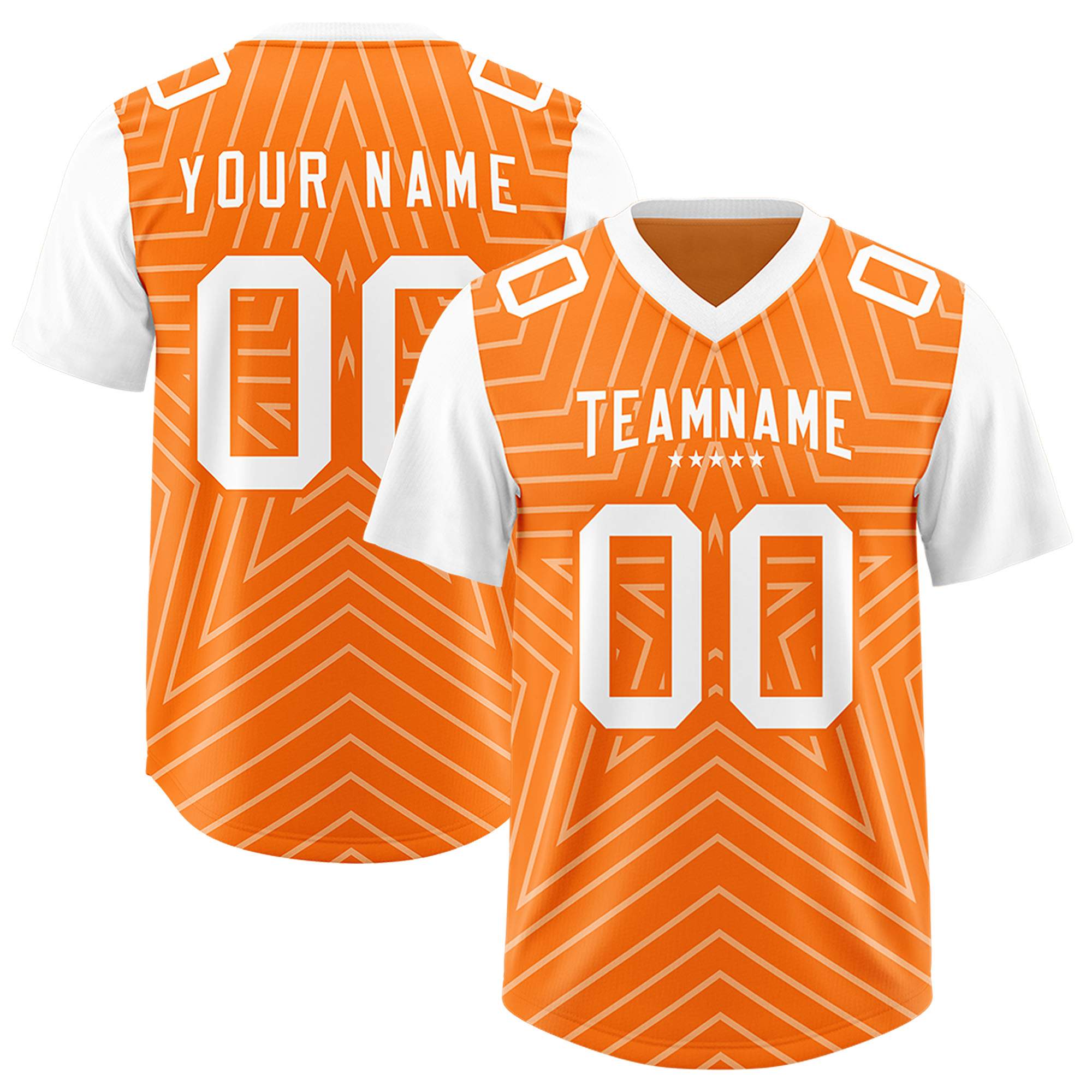 Custom Orange White Personalized Star Pattern Raglan Sleeves Authentic American Football Jersey