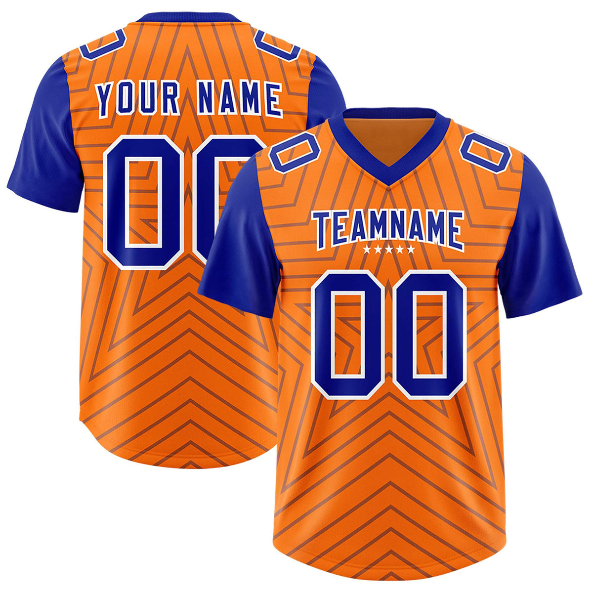 Custom Orange Royal Personalized Star Pattern Raglan Sleeves Authentic American Football Jersey